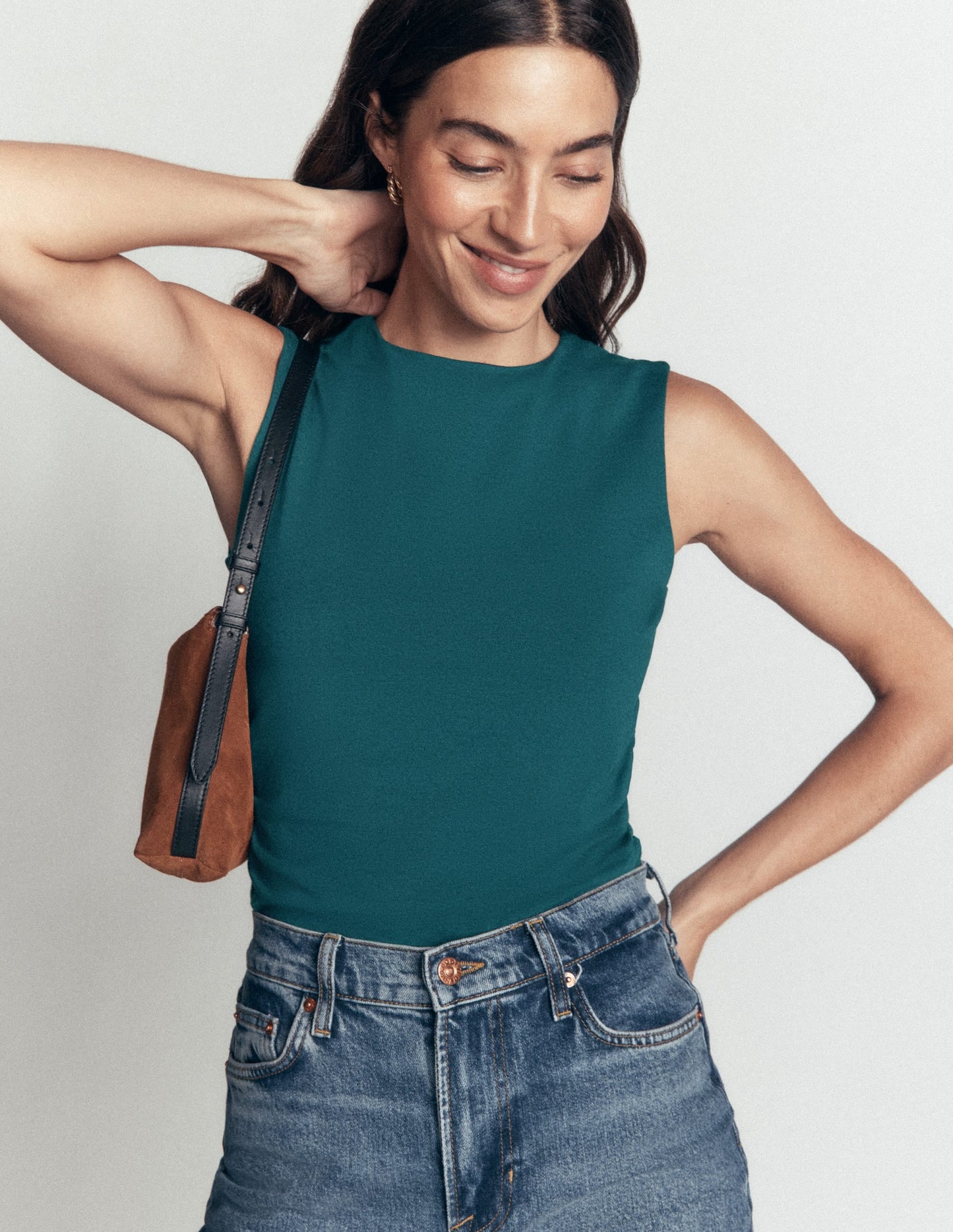 Tia Sleeveless Ruch Jersey Top-Midnight Teal