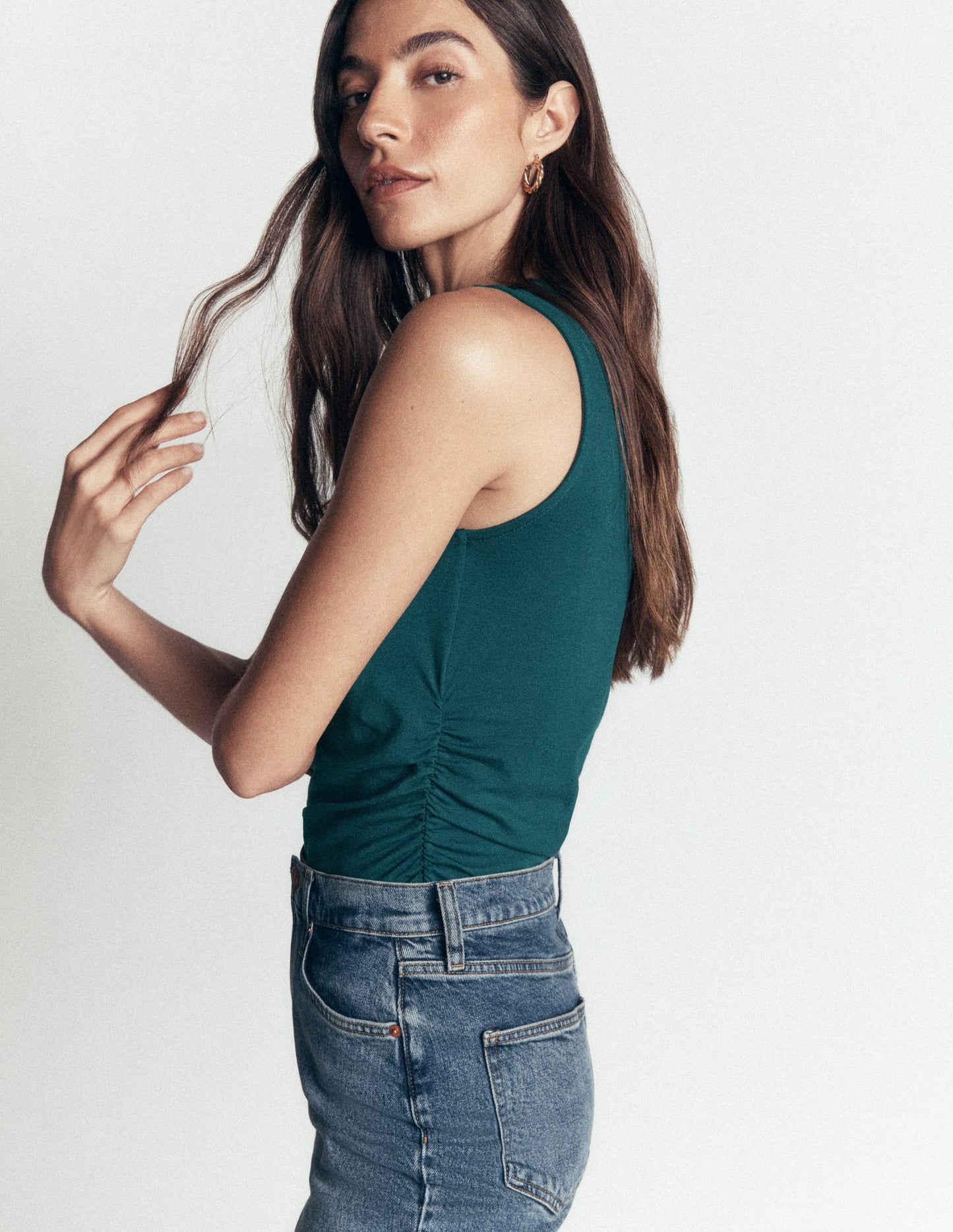 Tia Sleeveless Ruch Jersey Top-Midnight Teal
