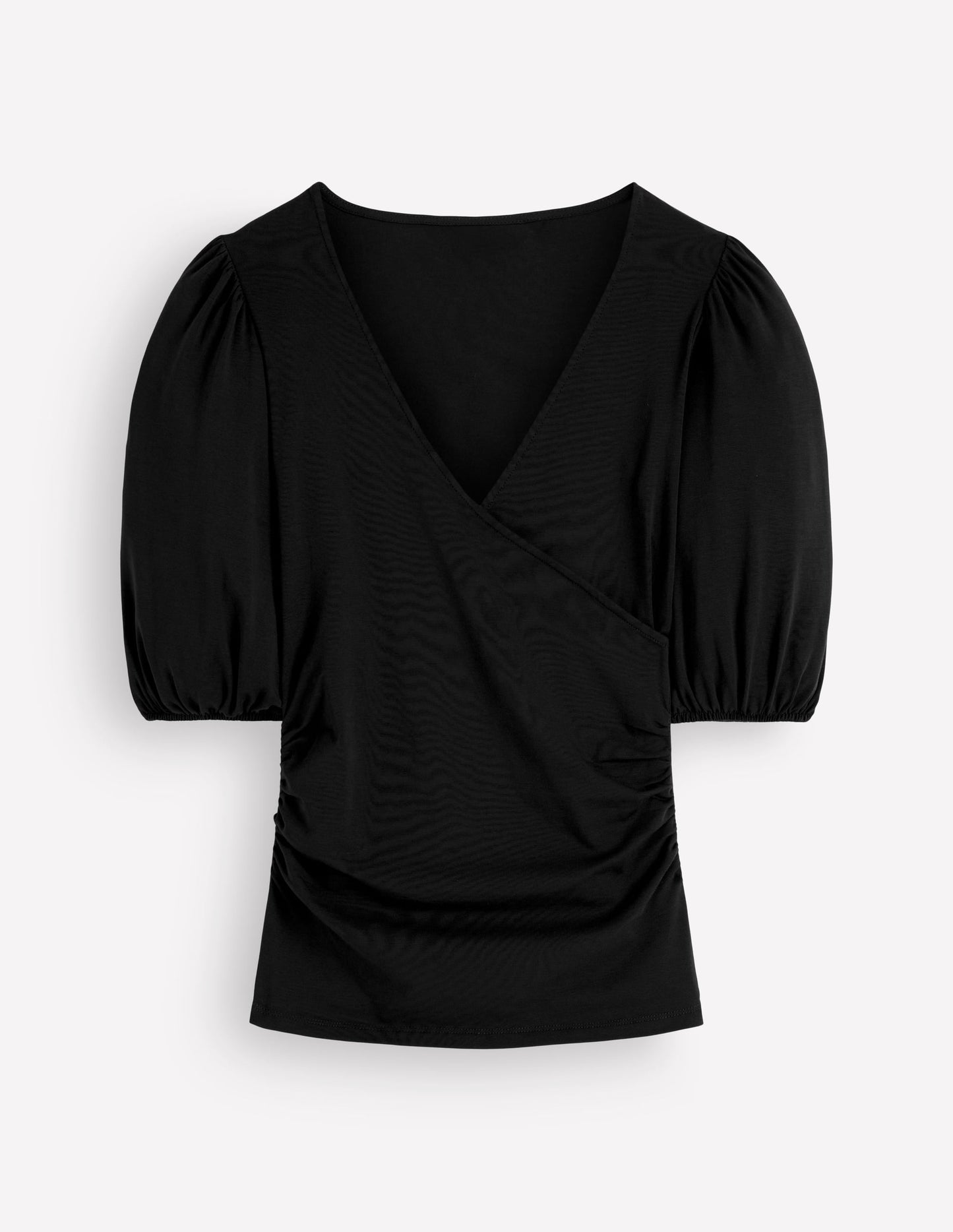 Tia Ruched Wrap Top-Black
