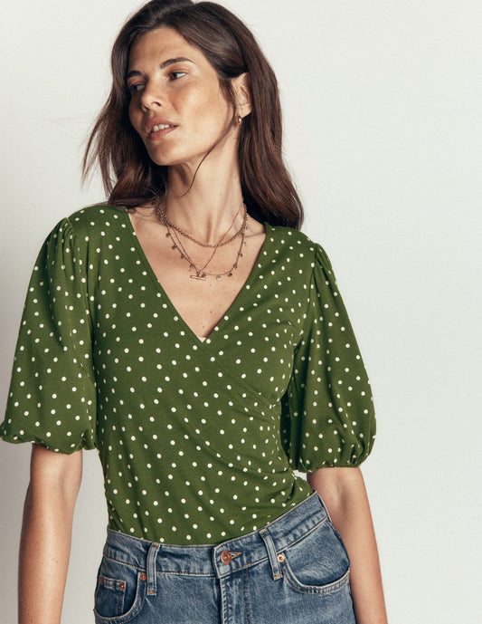 Tia Ruched Wrap Top-Boden Spot