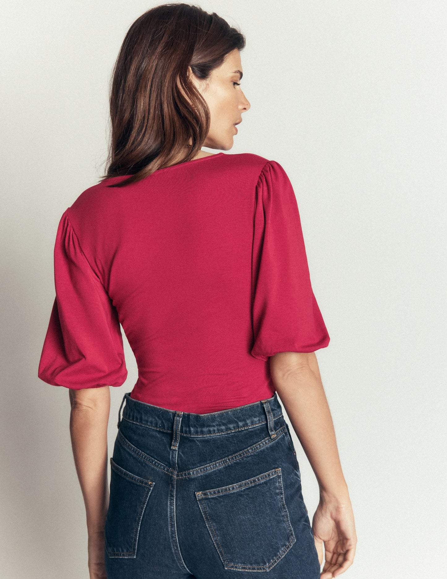 Tia Ruched Wrap Top-Ruby Red