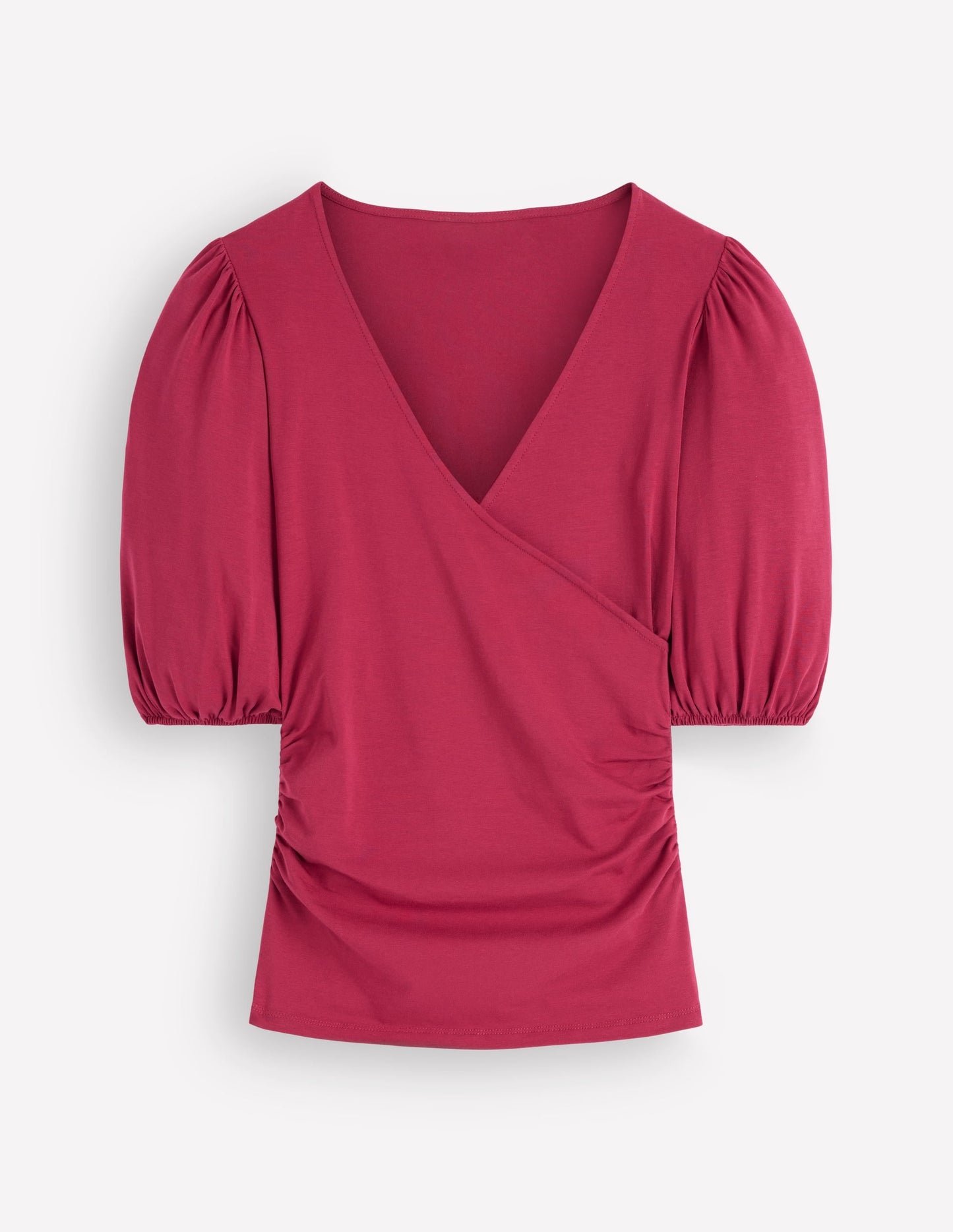 Tia Ruched Wrap Top-Ruby Red