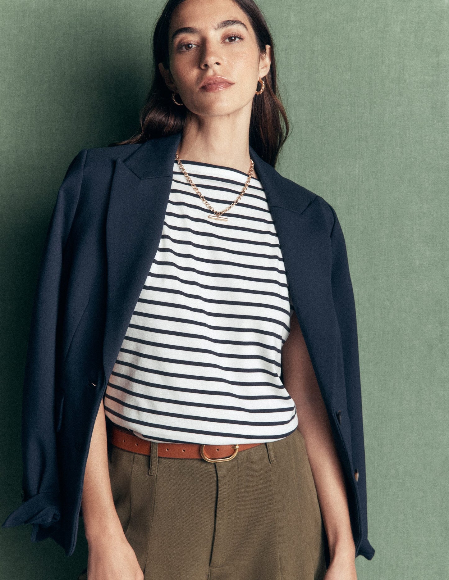 Supersoft Slash Neck T-Shirt-Ivory and Navy Stripe