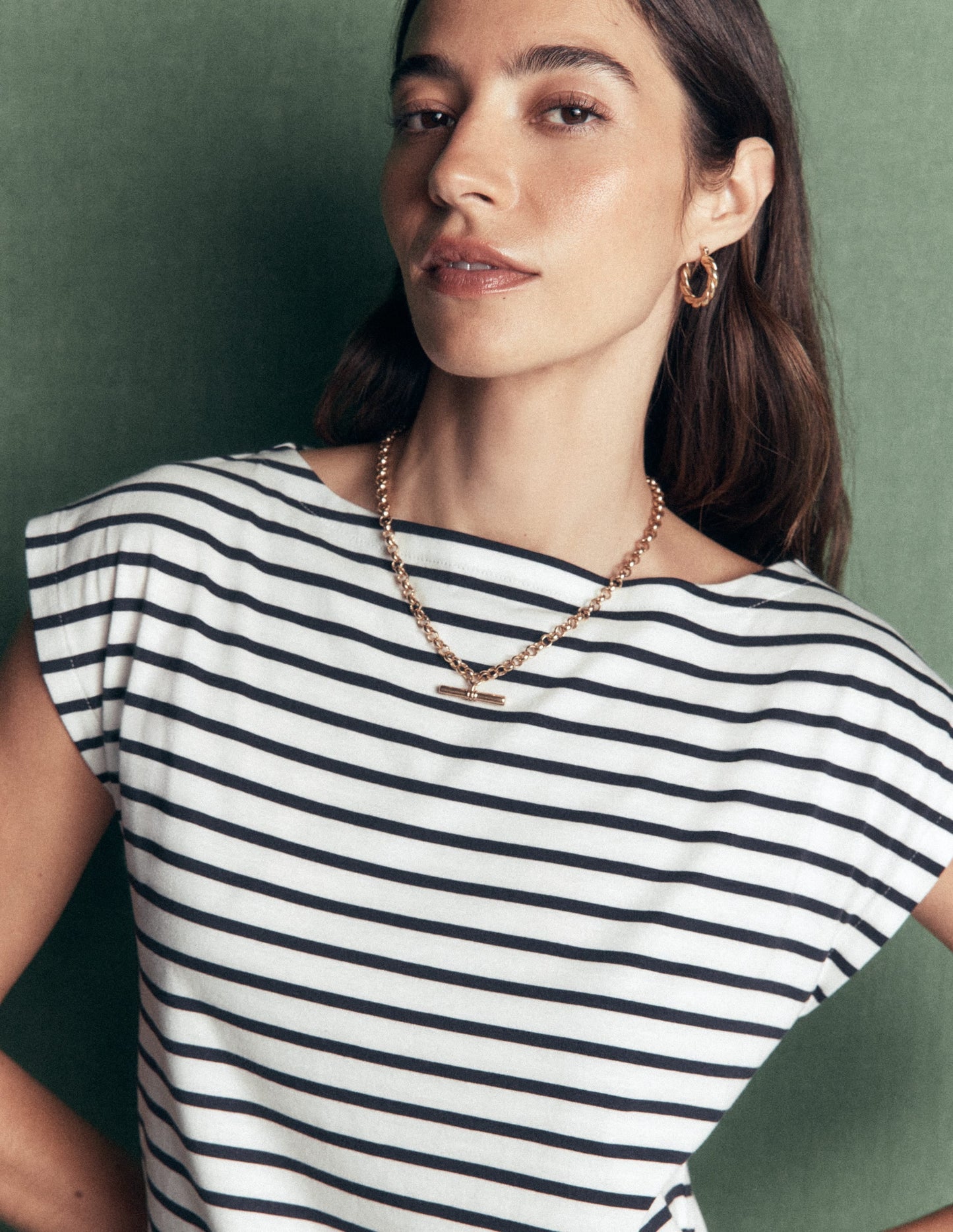 Supersoft Slash Neck T-Shirt-Ivory and Navy Stripe