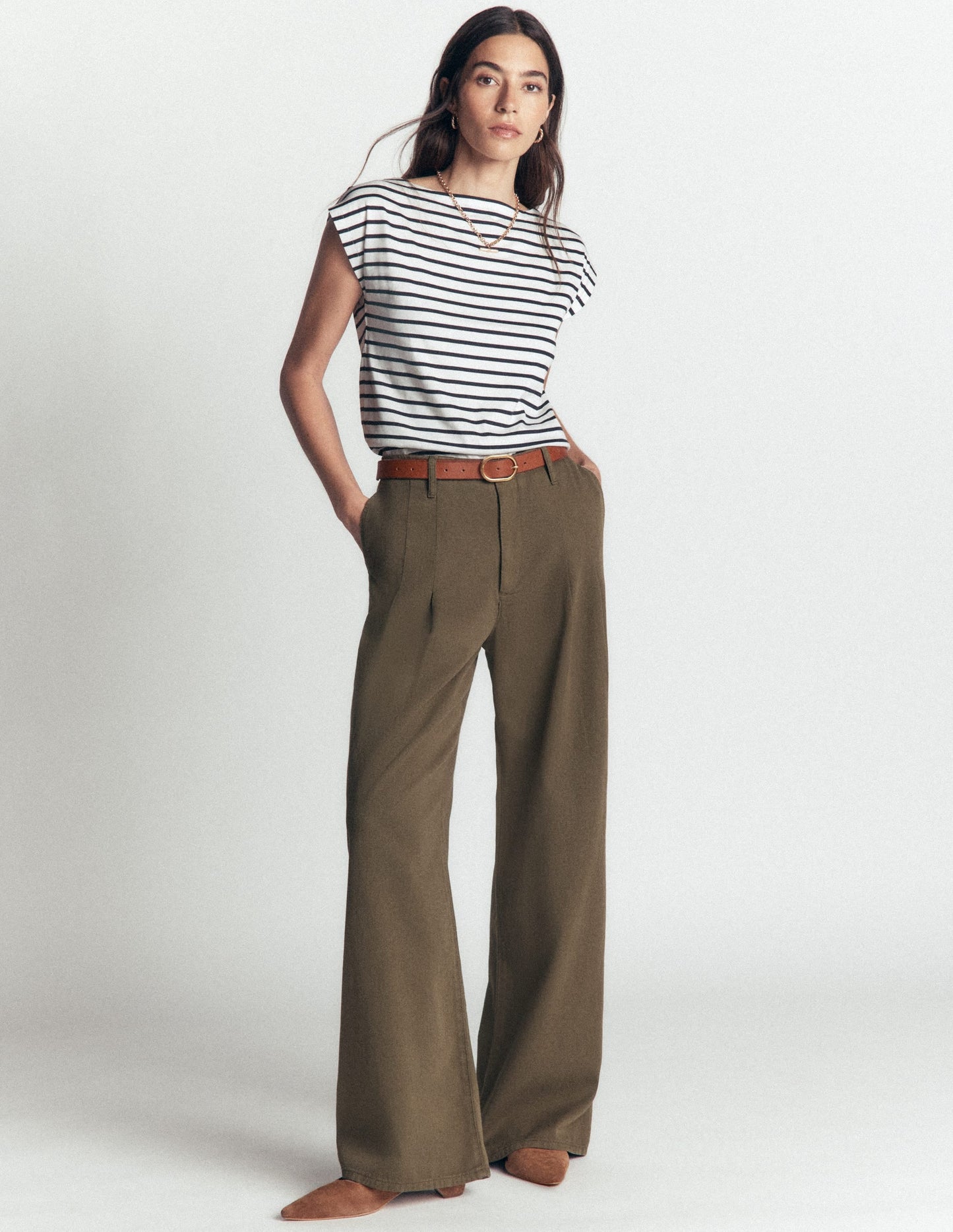 Supersoft Slash Neck T-Shirt-Ivory and Navy Stripe
