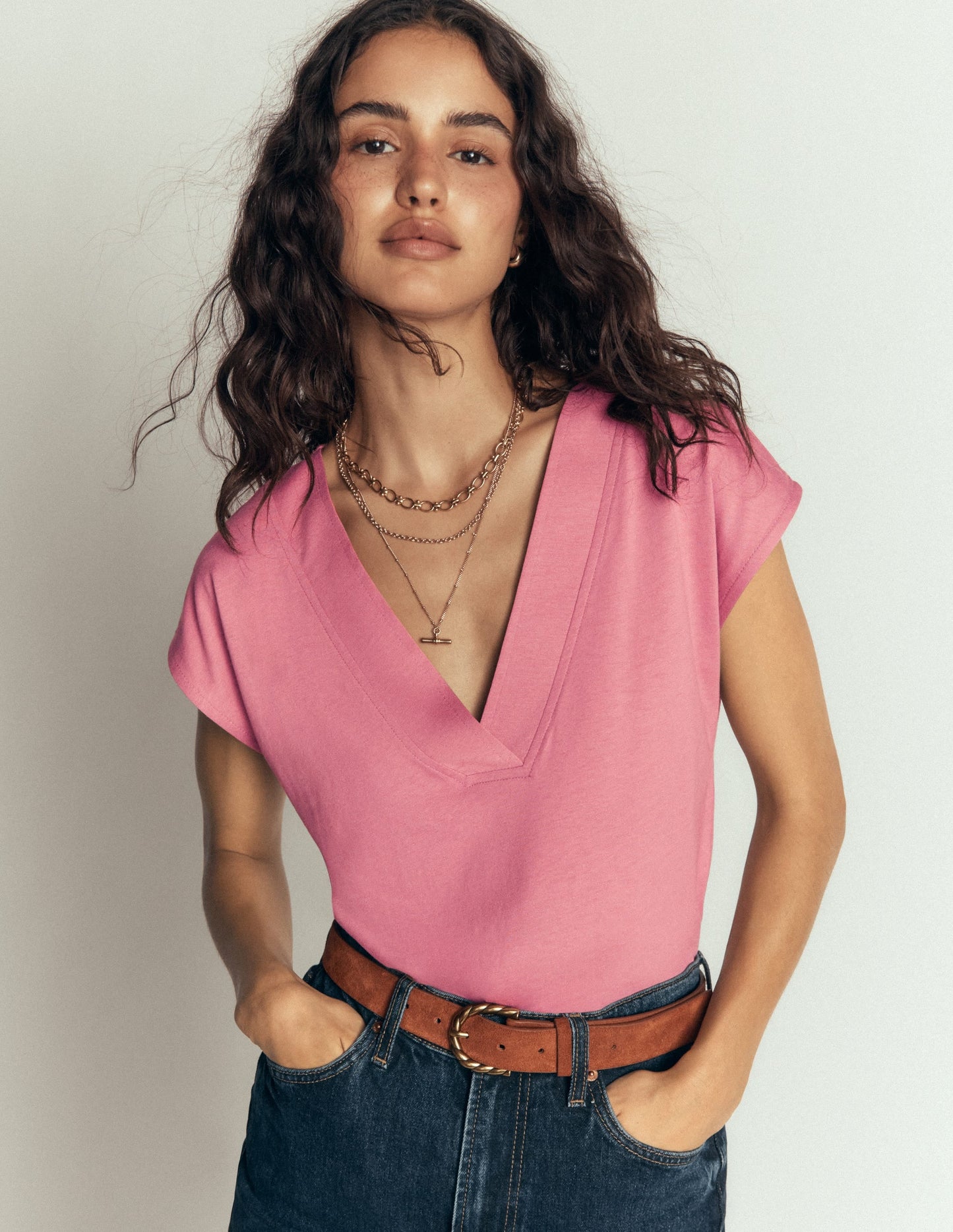 Supersoft V-neck T-shirt-Pink Heather