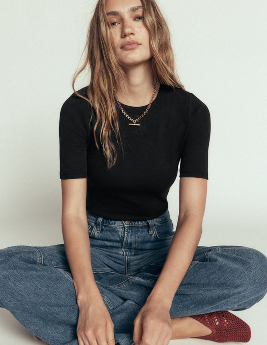 Ribbed Cotton T-Shirt-Black