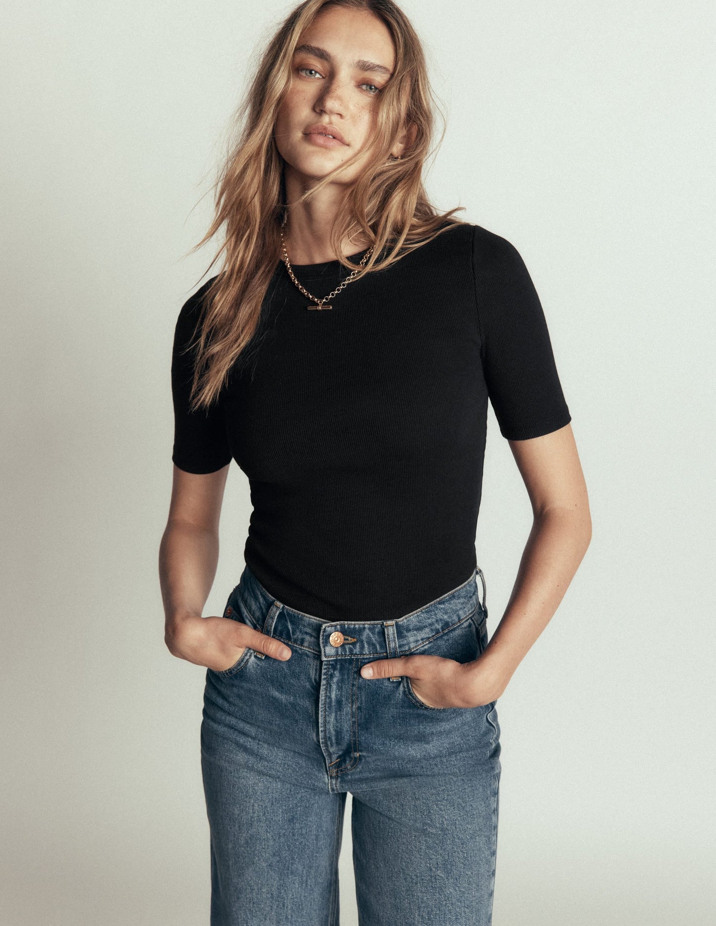 Ribbed Cotton T-Shirt-Black
