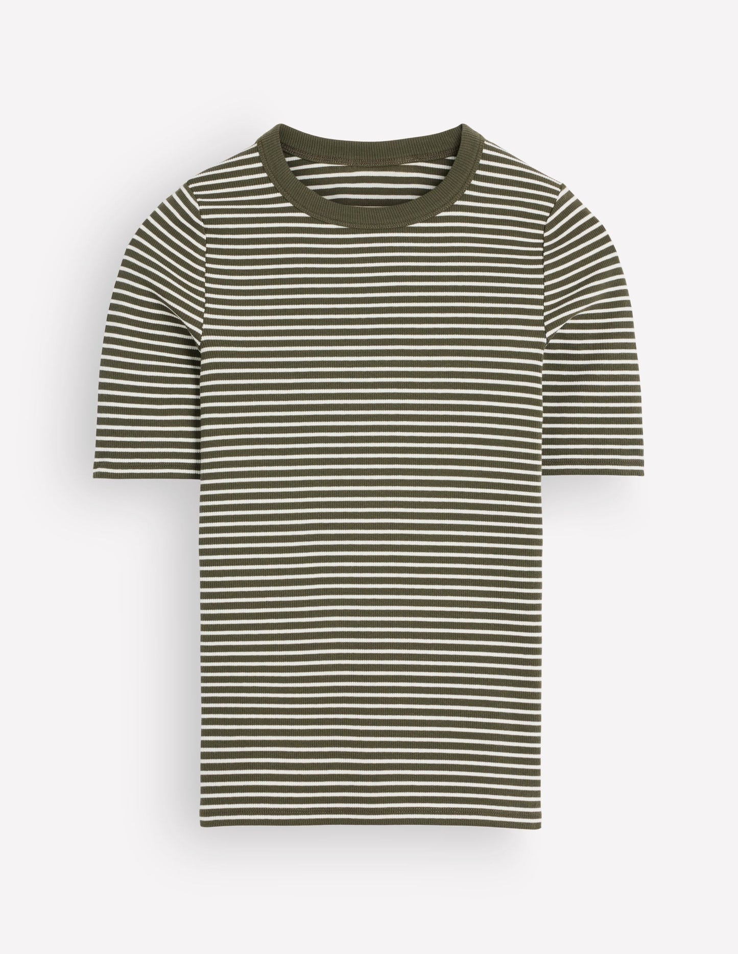 Ribbed Cotton T-Shirt-Olive Night and Ivory Stripe