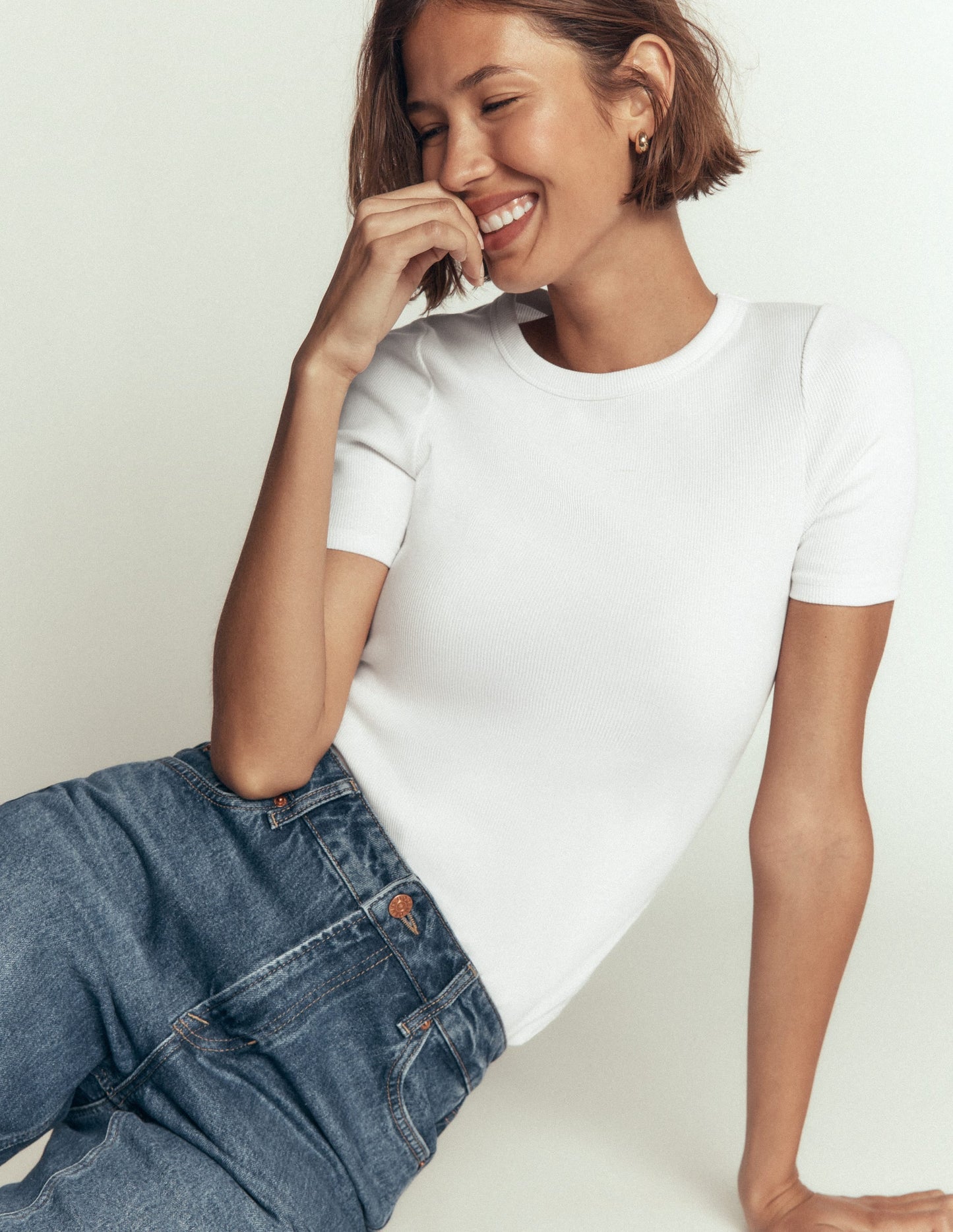 Ribbed Cotton T-Shirt-White
