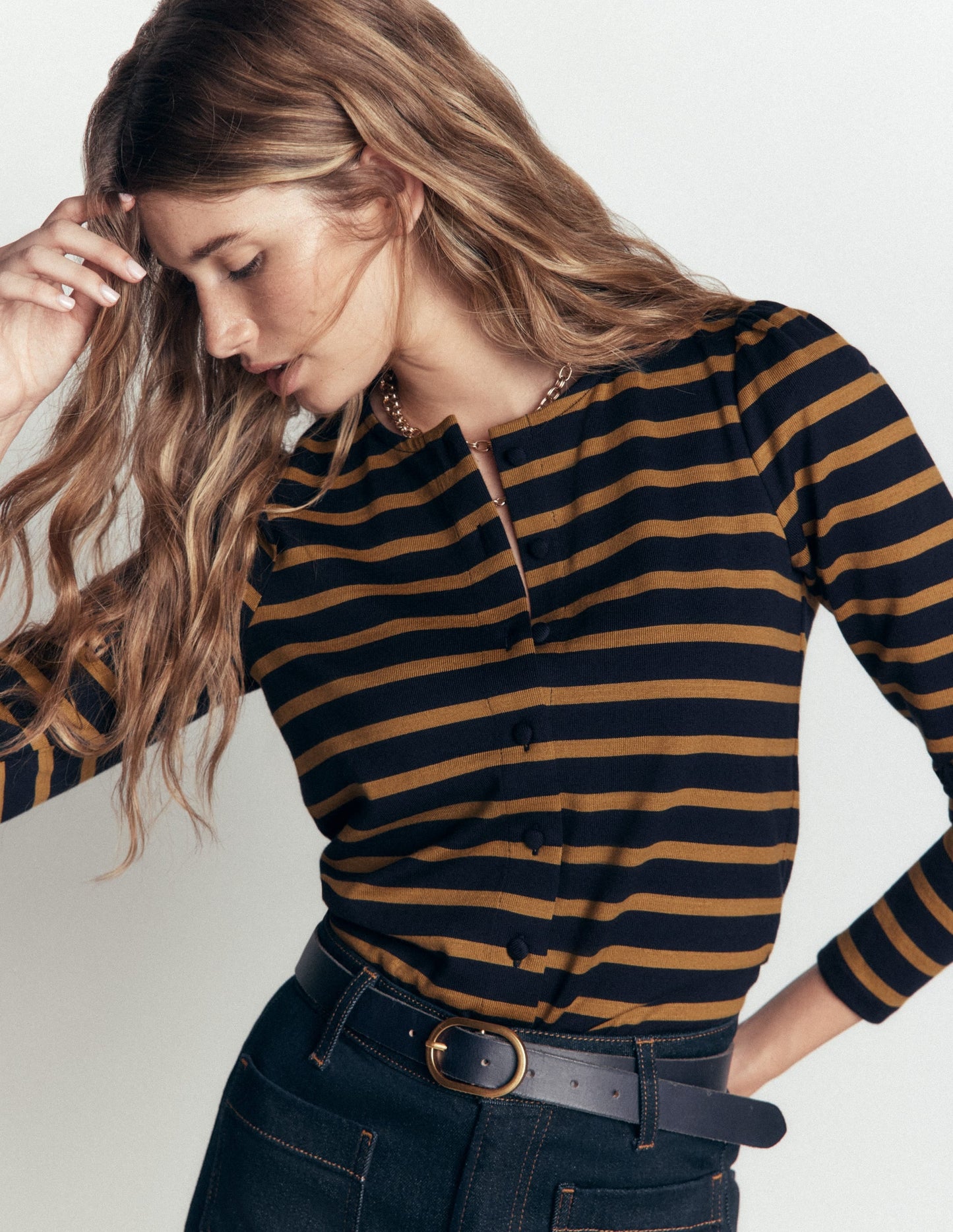 Iris Puff Sleeve Mariner-Navy and Dijon Stripe