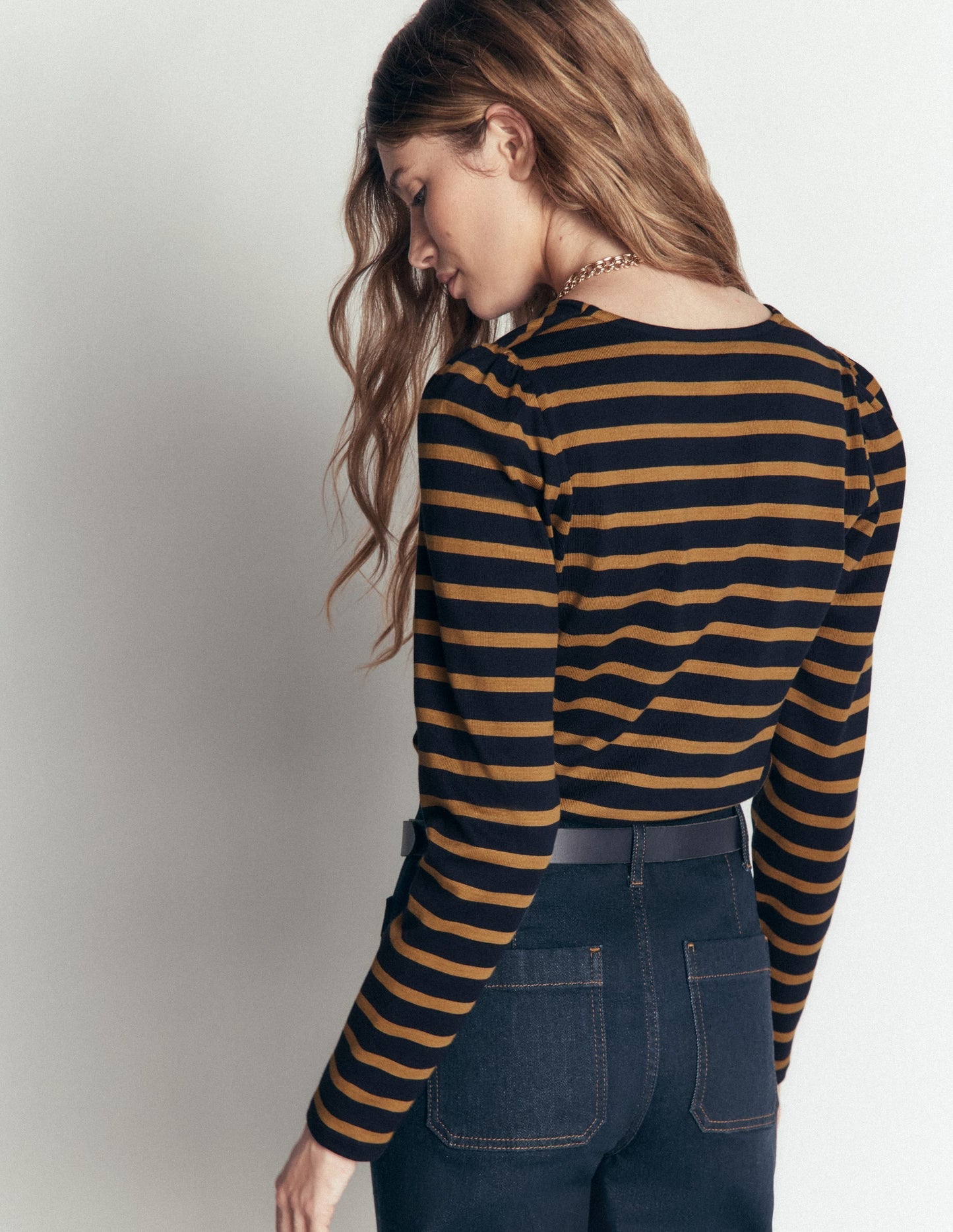 Iris Puff Sleeve Mariner-Navy and Dijon Stripe