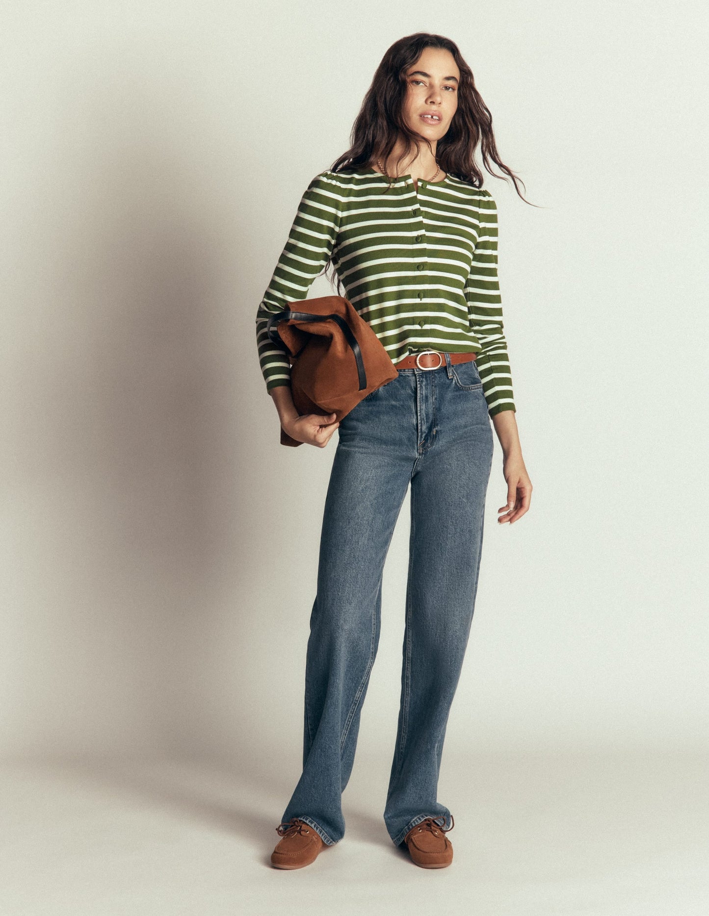 Iris Puff Sleeve Mariner-Chive and Ivory Stripe