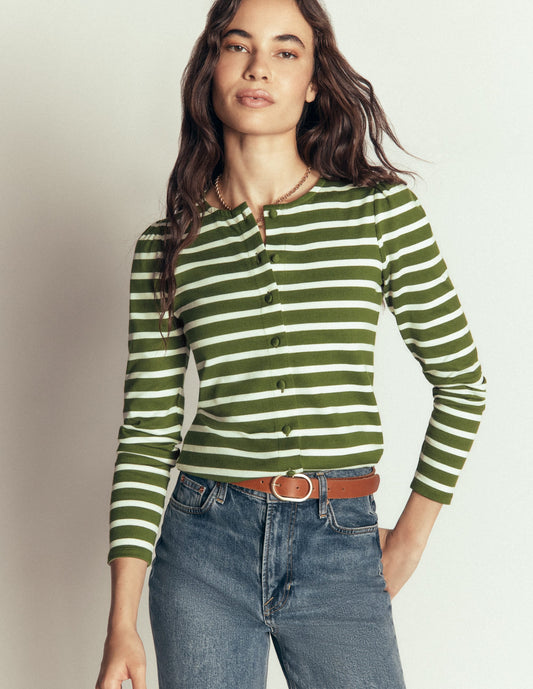 Iris Puff Sleeve Mariner-Chive and Ivory Stripe