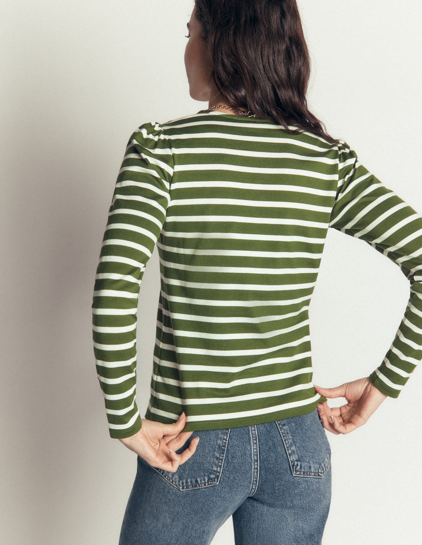 Iris Puff Sleeve Mariner-Chive and Ivory Stripe