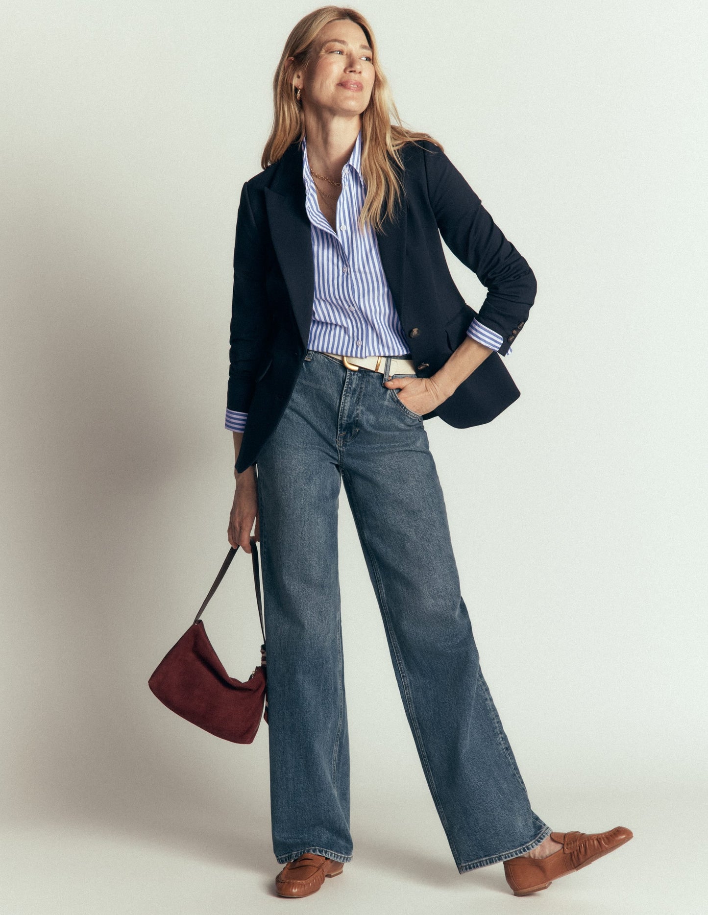 The New Sienna Cotton Shirt-Bright Blue, Ivory Stripe