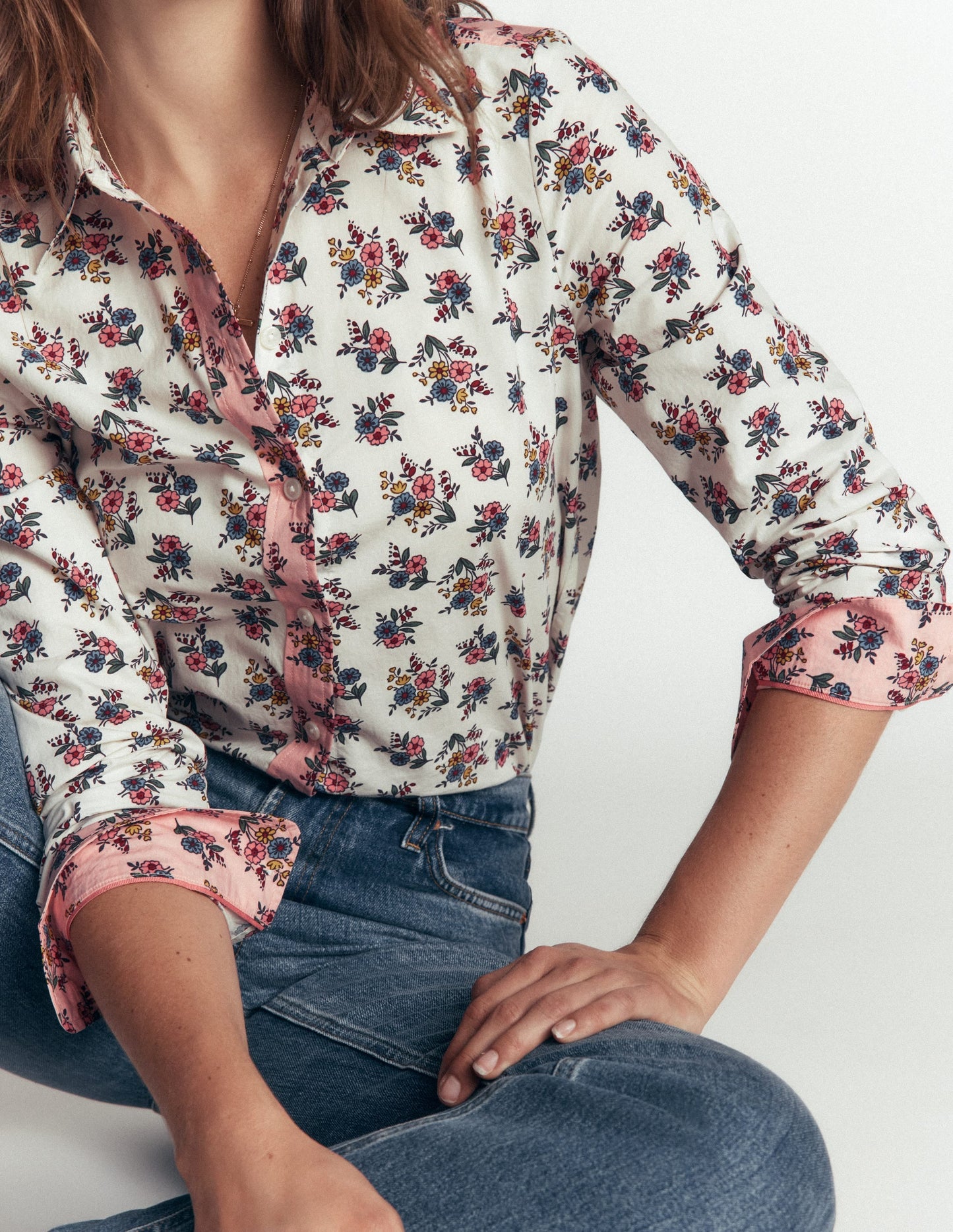 The New Sienna Cotton Shirt-Soft Cream, Delicate Garden