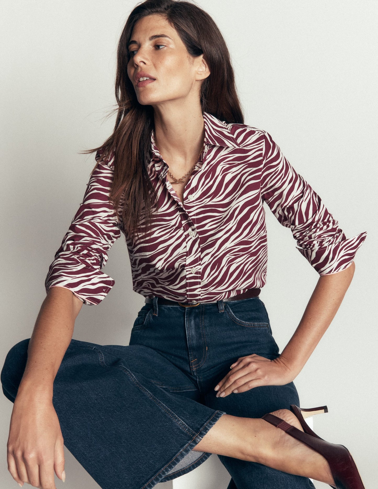 The New Sienna Cotton Shirt-Chestnut, Zebra Swirl