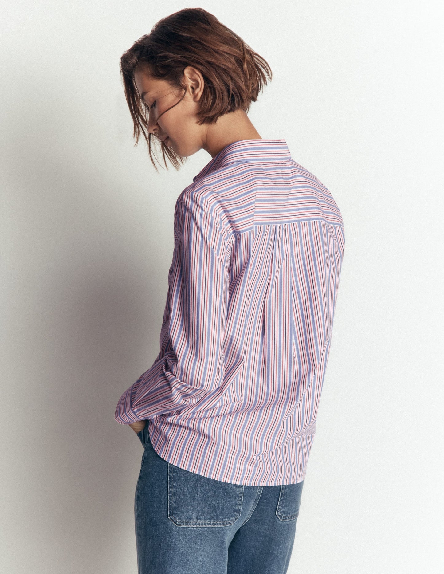 The New Sienna Cotton Shirt-Blue, Jam Red Stripe