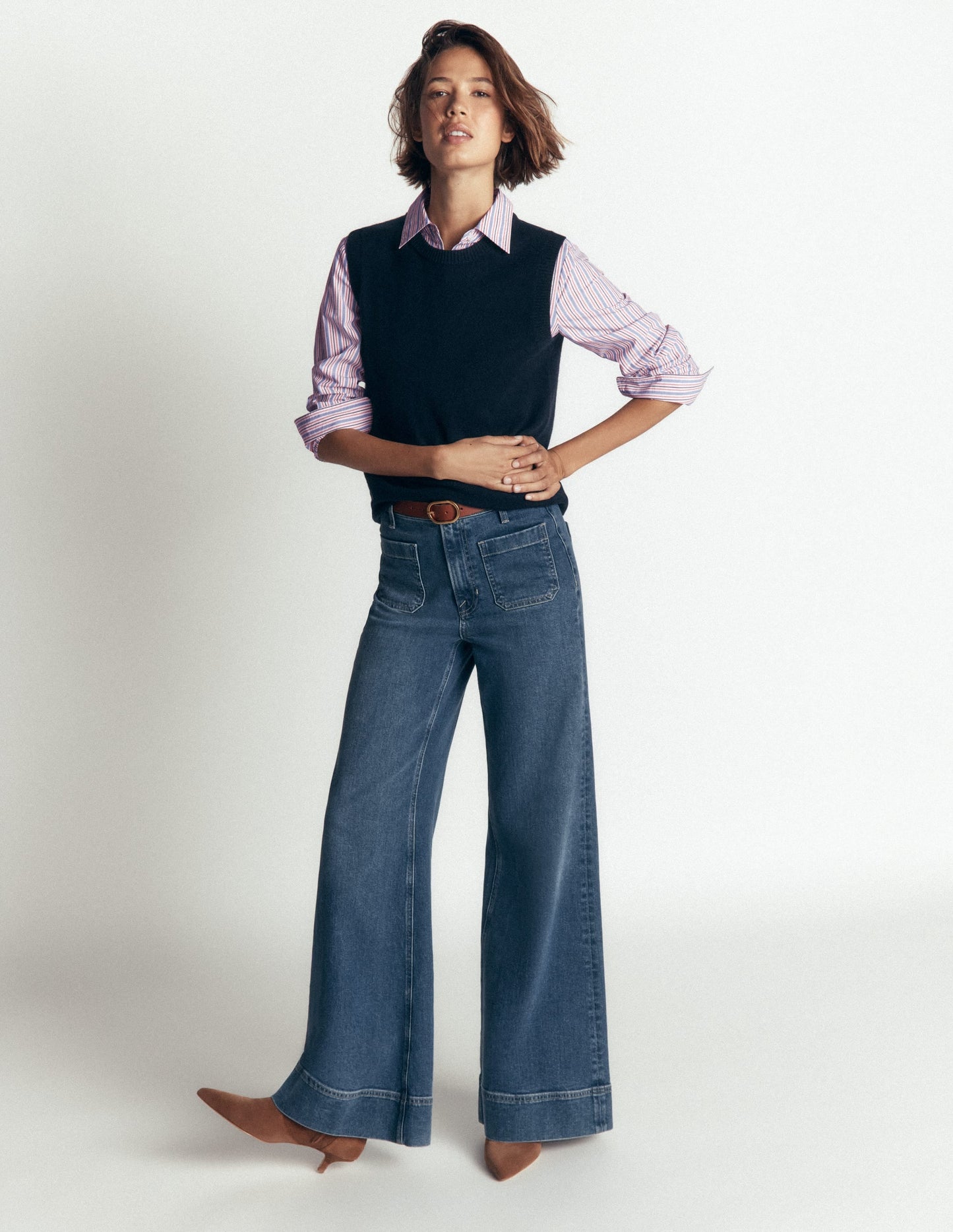 The New Sienna Cotton Shirt-Blue, Jam Red Stripe