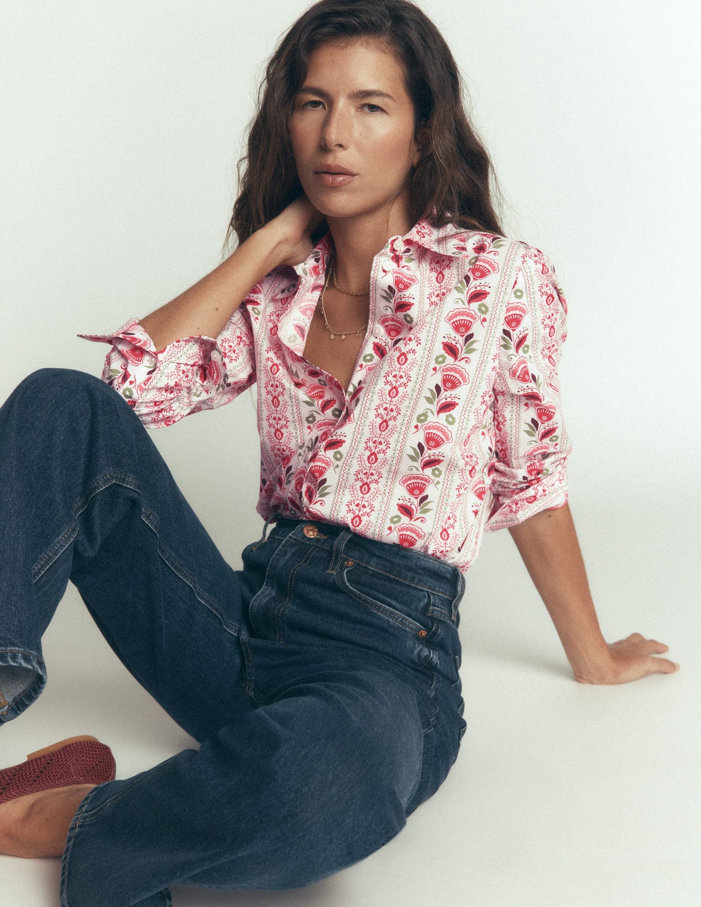 The New Sienna Cotton Shirt-Ivory, Petal Trail