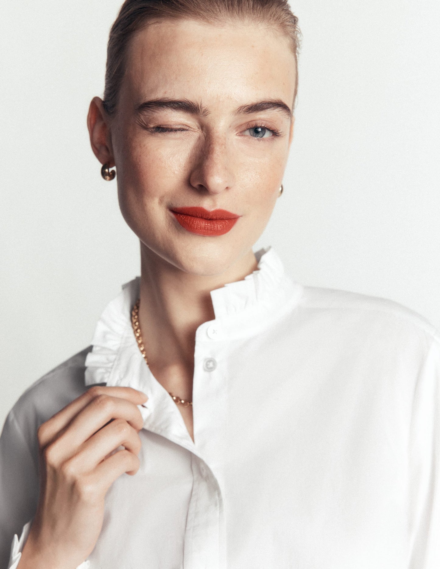 Sienna Frill Cotton Shirt-White