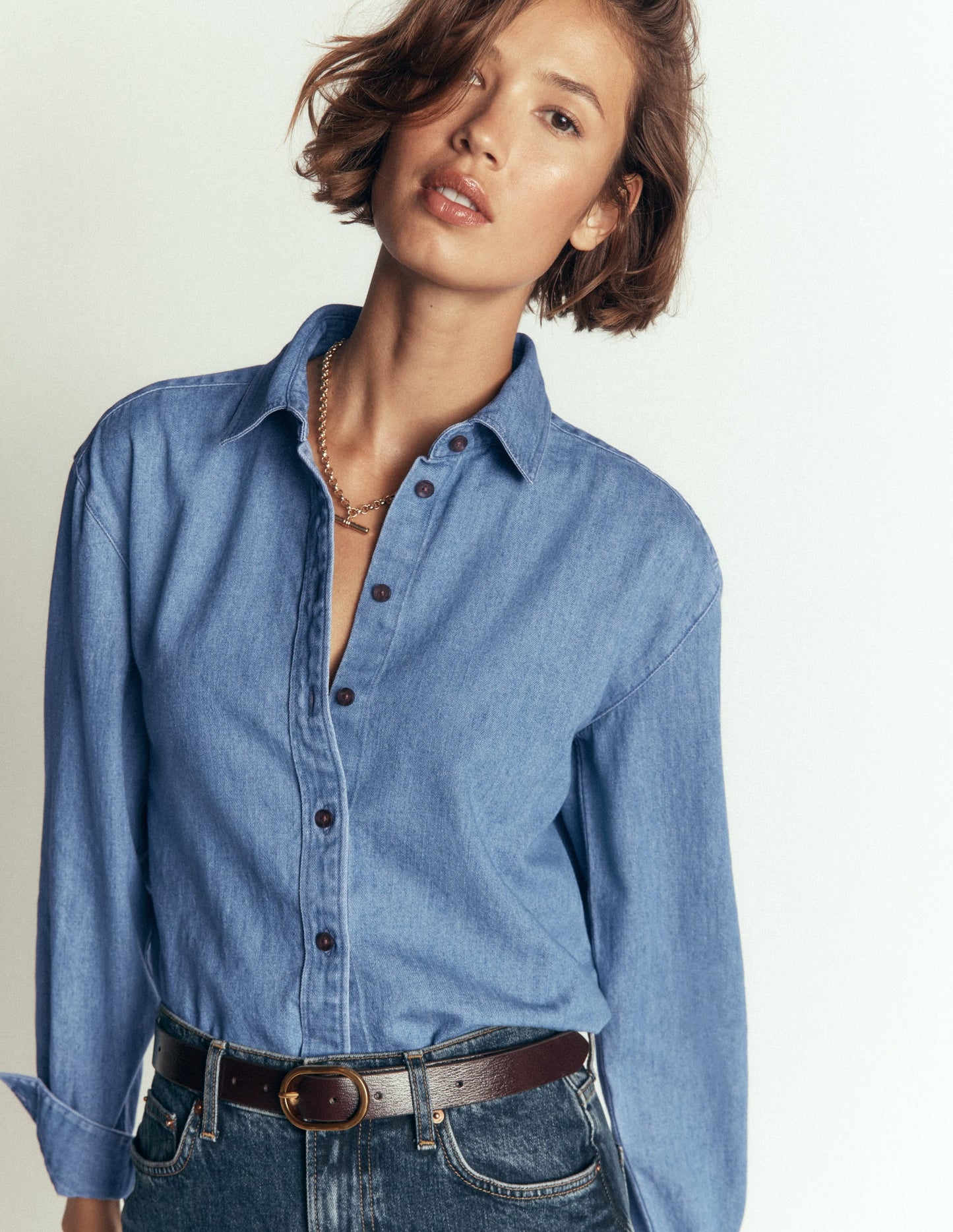 Sienna Cropped Denim Shirt-Light Authentic Denim