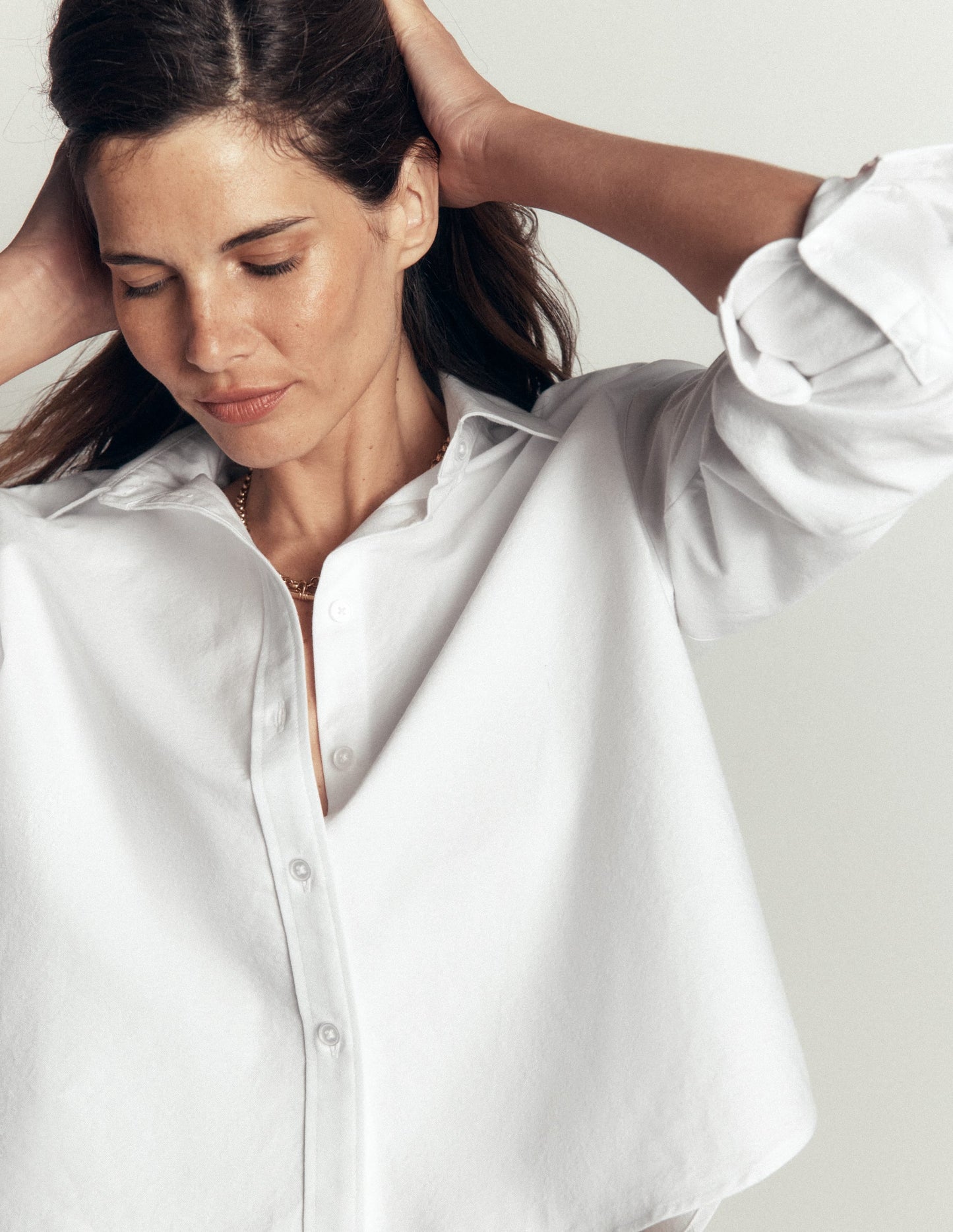 Sienna Cropped Cotton Shirt-White Oxford