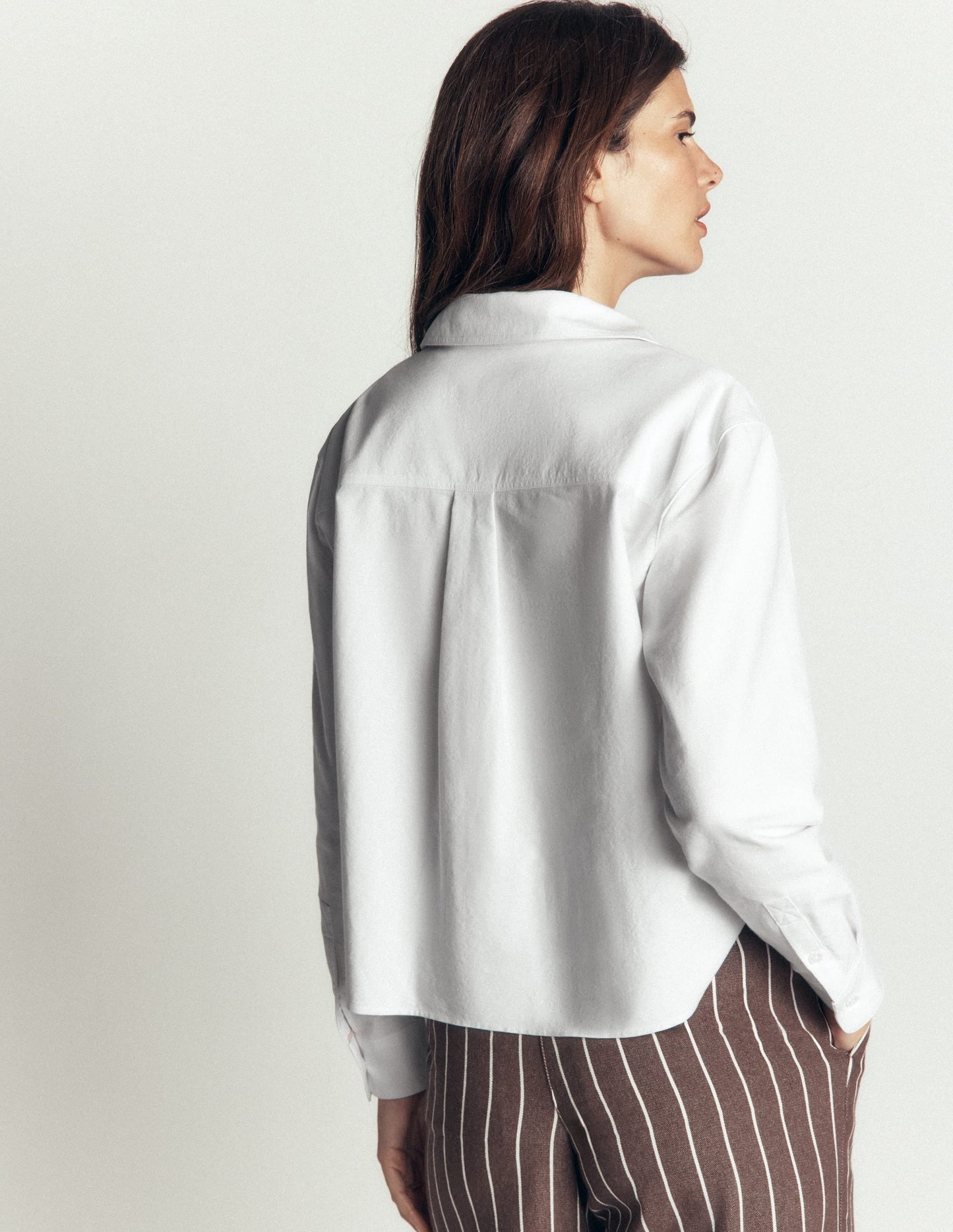 Sienna Cropped Cotton Shirt-White Oxford