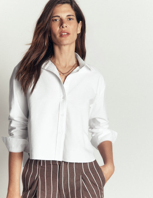Sienna Cropped Cotton Shirt-White Oxford