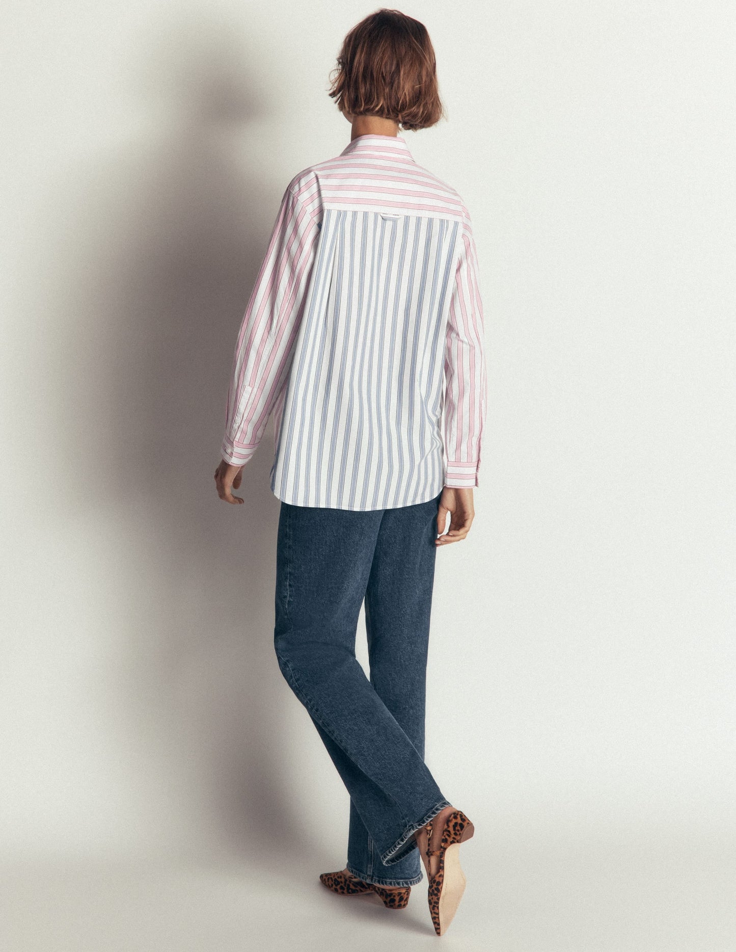 Sienna Relaxed Cotton Shirt-Pink and Blue, Hotched Stripe