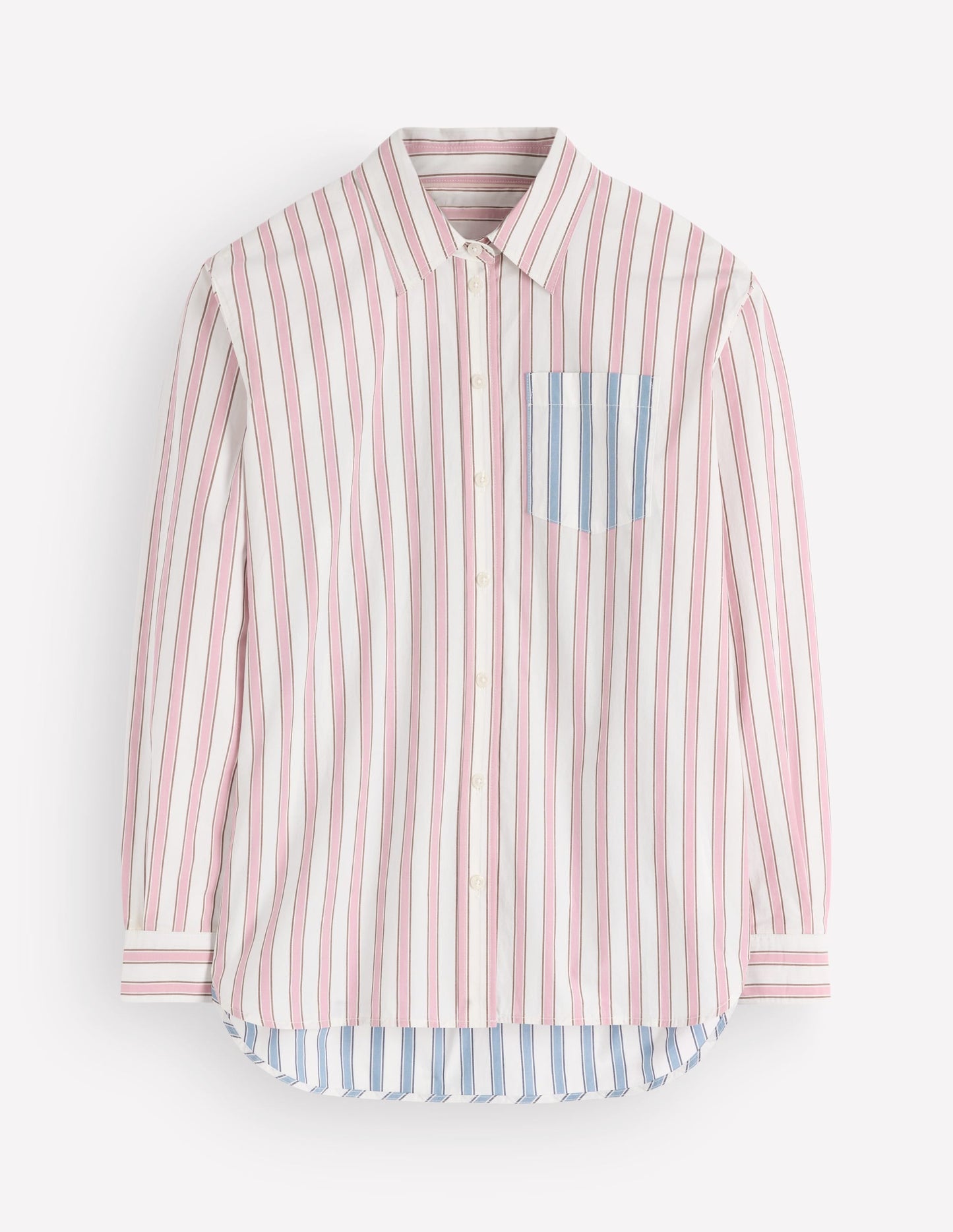 Sienna Relaxed Cotton Shirt-Pink and Blue, Hotched Stripe