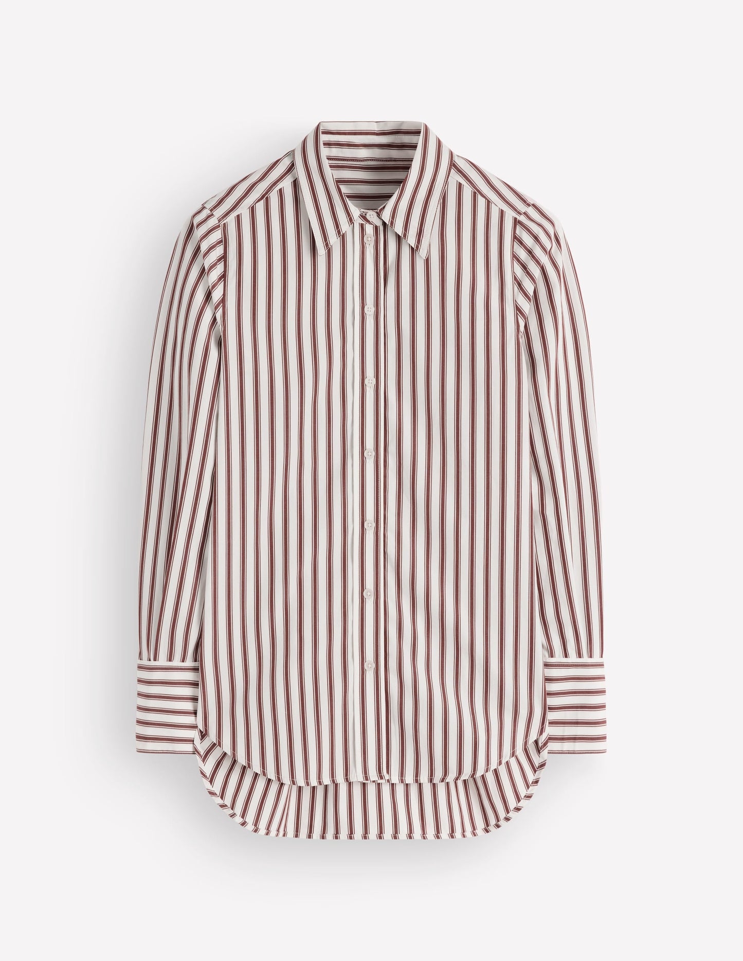 Anna Longline Cotton Shirt-Ivory, Brown Tram Stripe