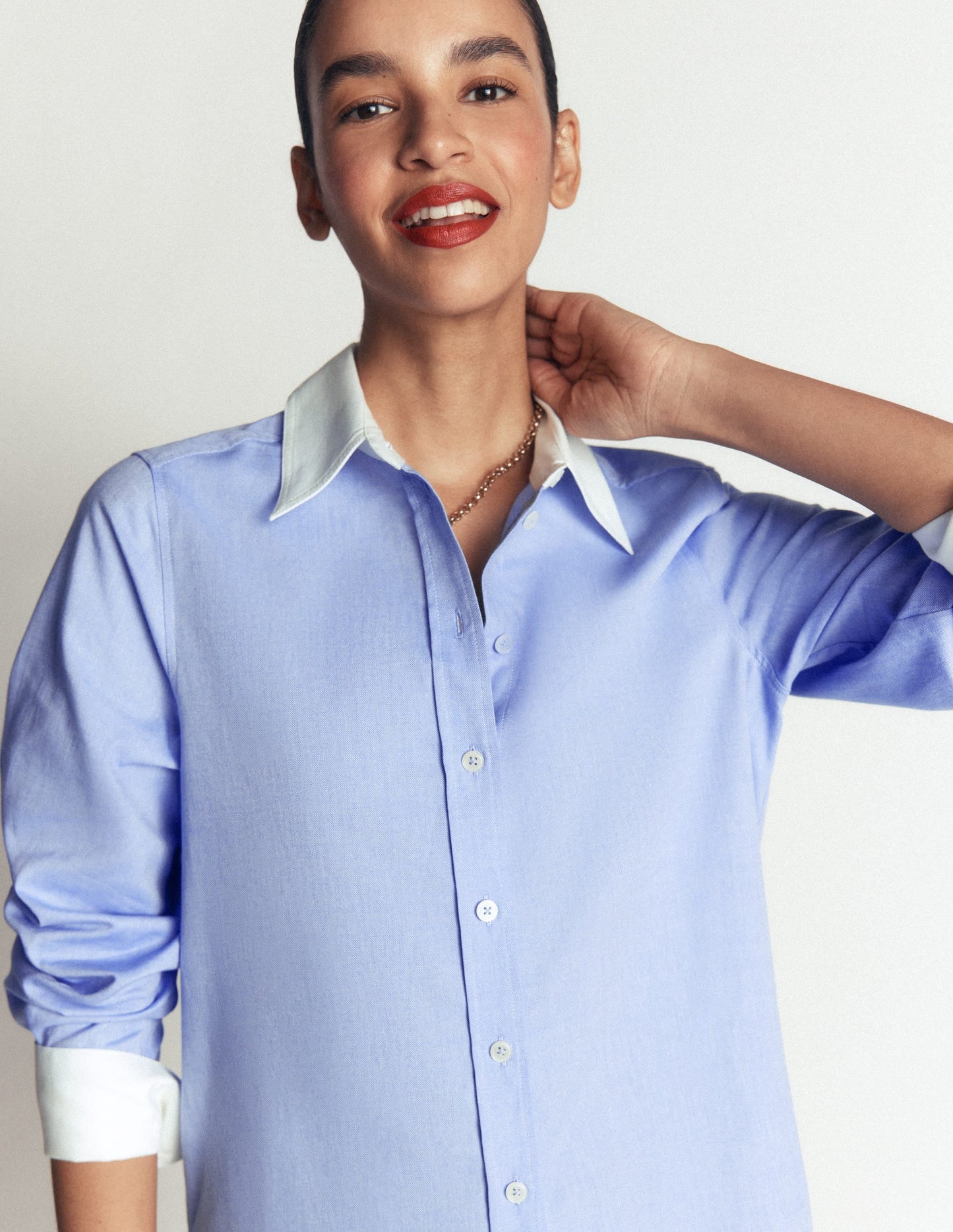 Anna Longline Cotton Shirt-Blue Oxford