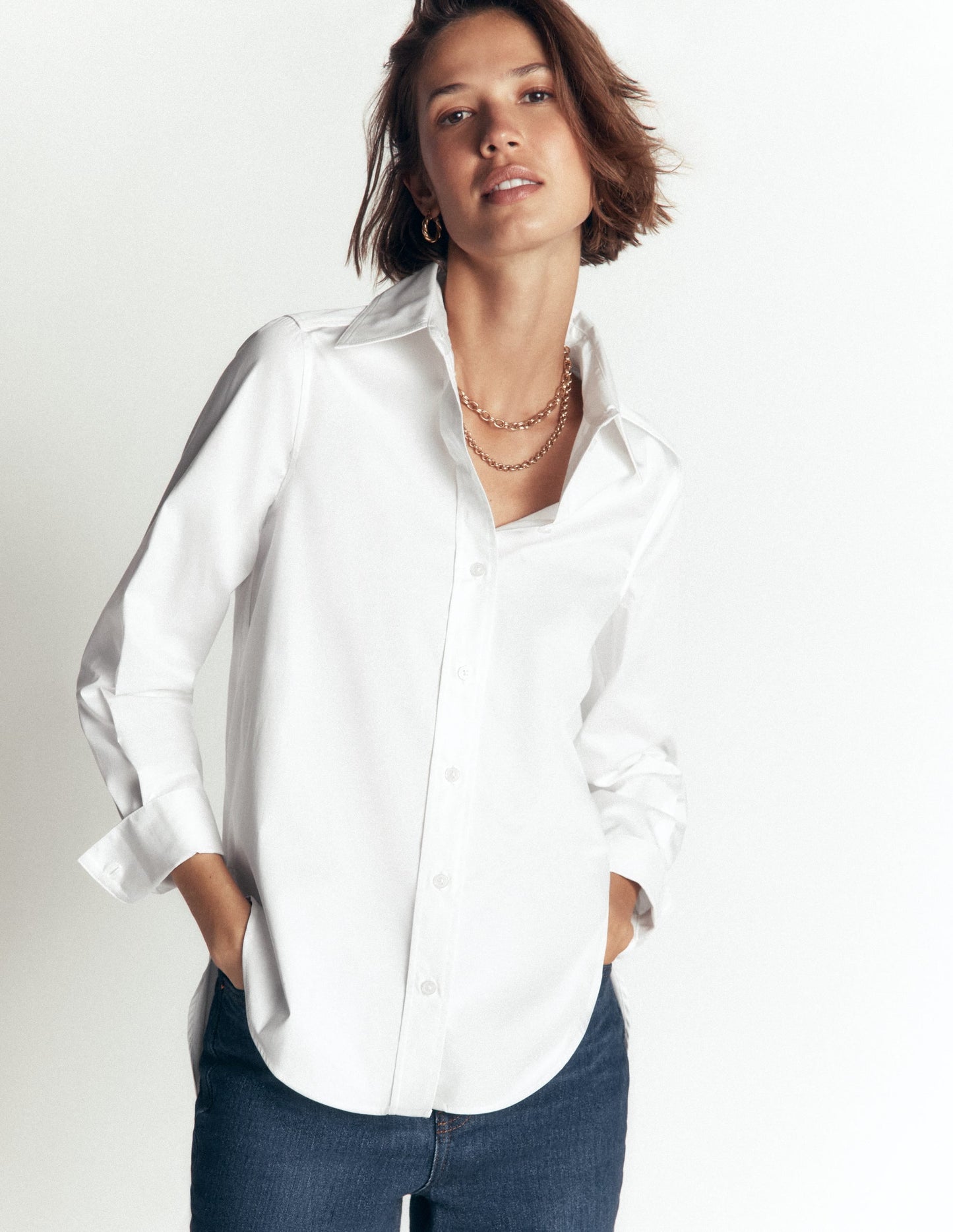 Anna Longline Cotton Shirt-White