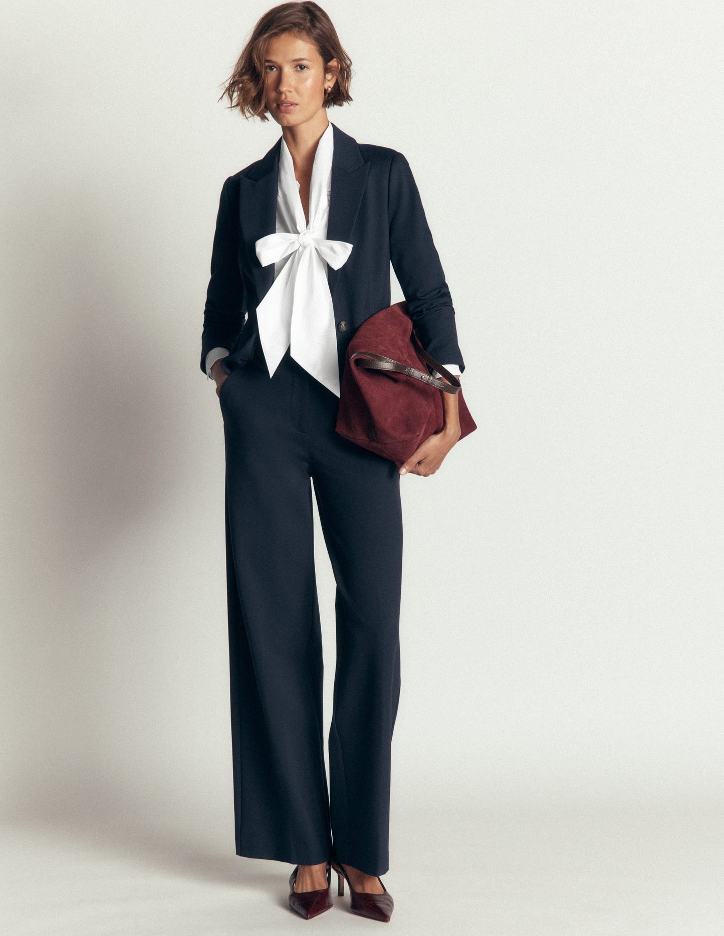 Clara Tie Neck Shirt-White Trim Detail