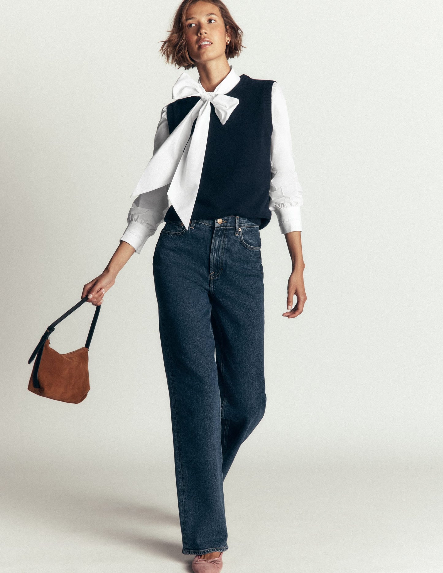 Clara Tie Neck Shirt-White Trim Detail