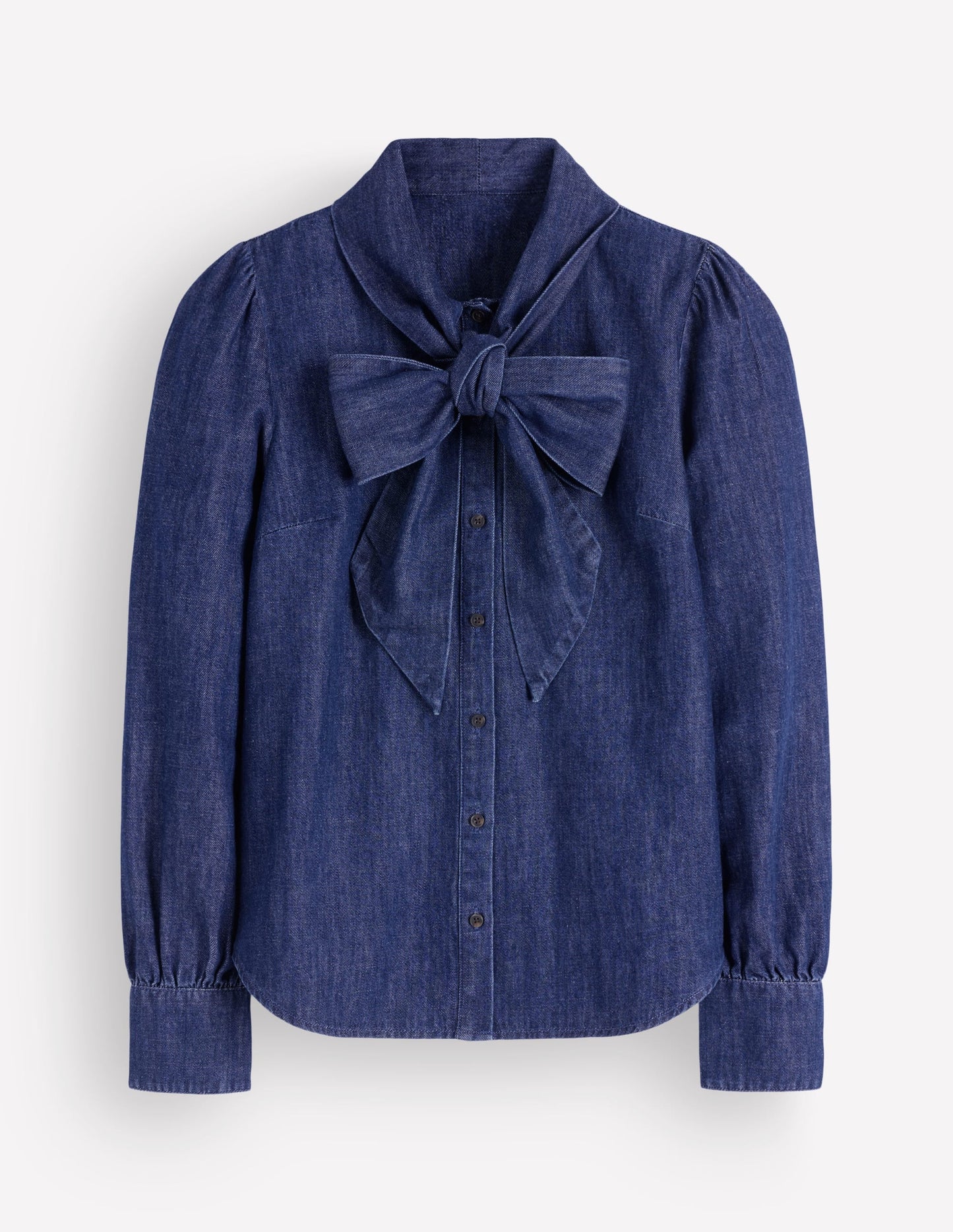 Clara Tie Neck Denim Top-Dark Indigo