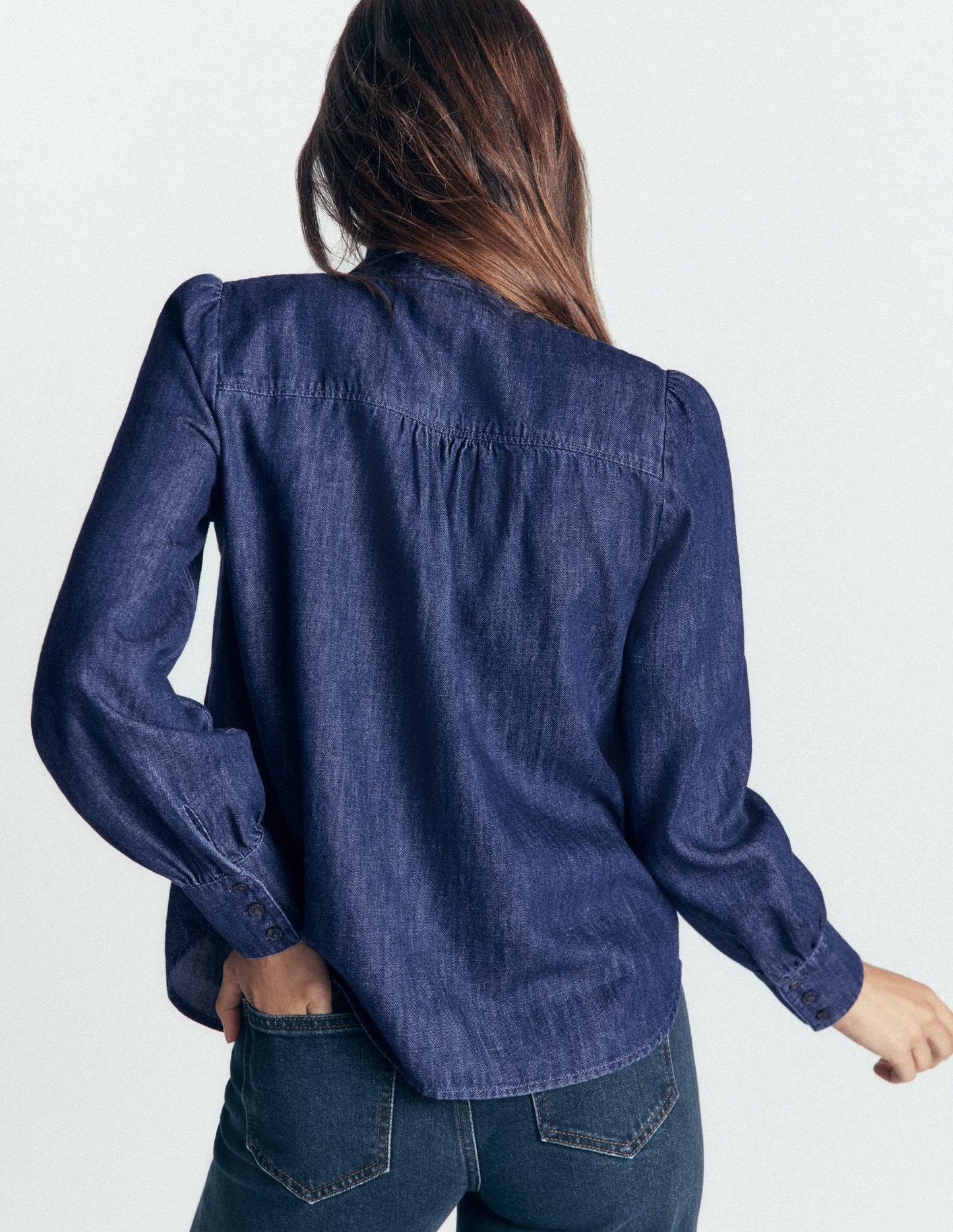 Clara Tie Neck Denim Top-Dark Indigo