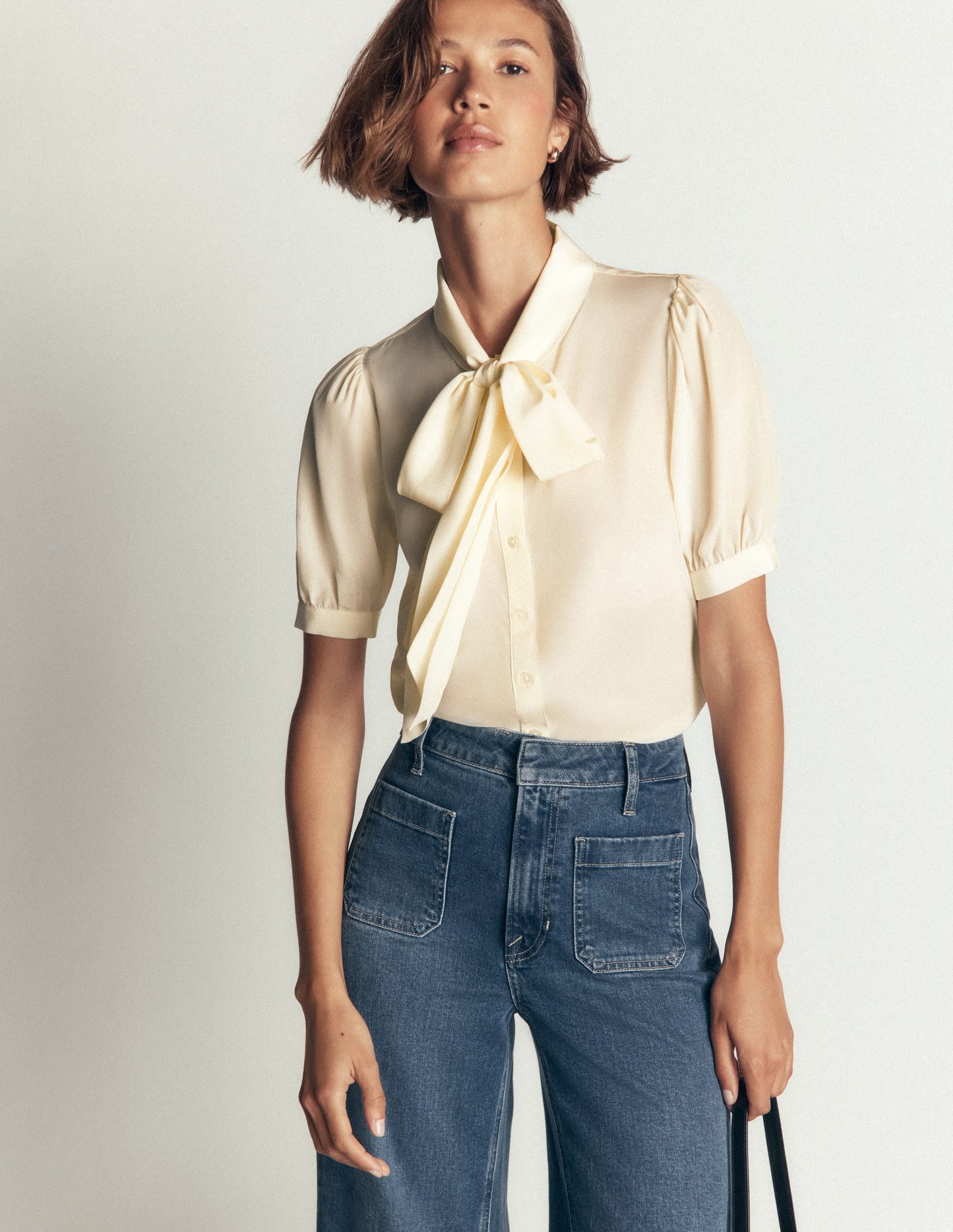 Tie Neck Silk Top-Ivory