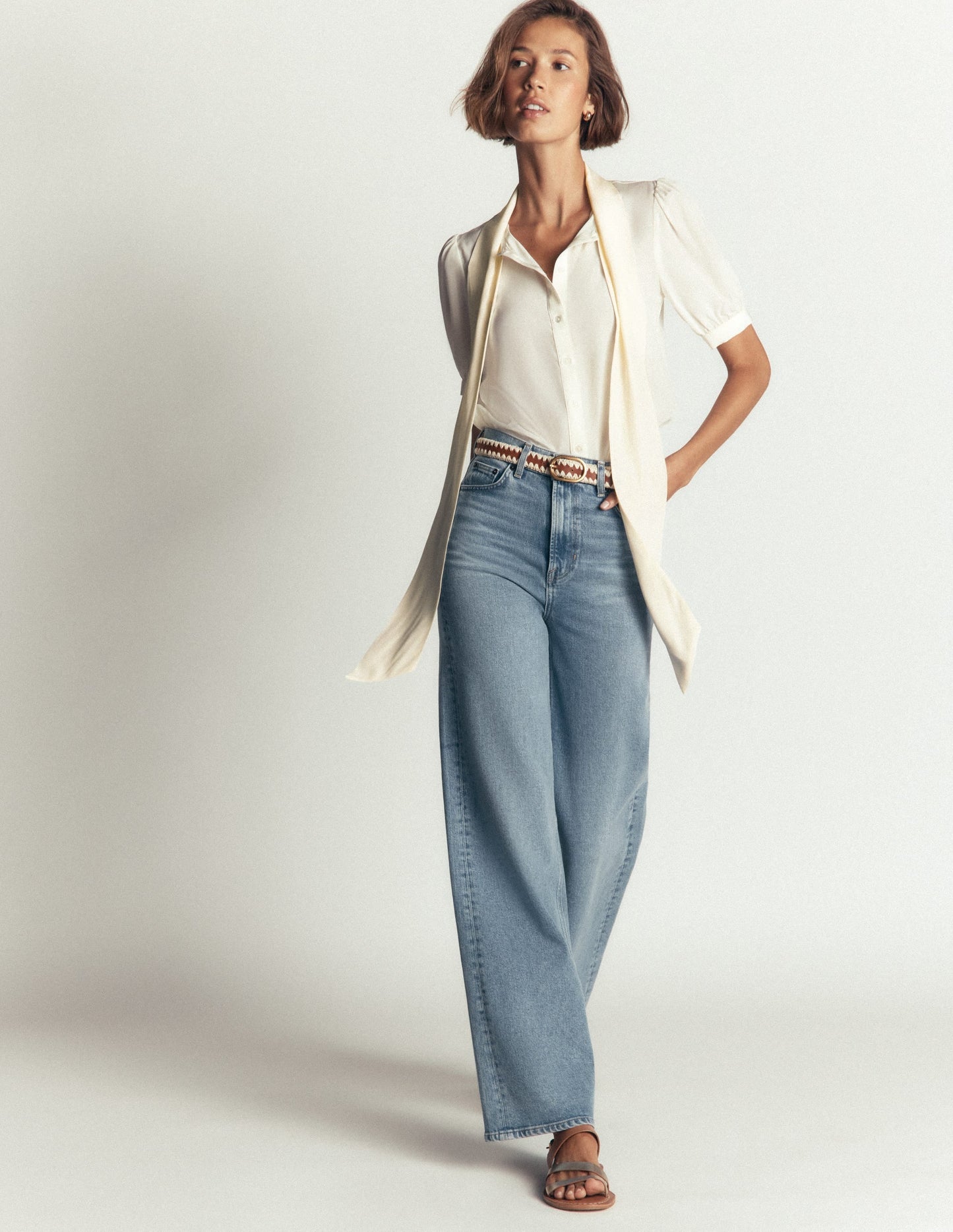 Tie Neck Silk Top-Ivory