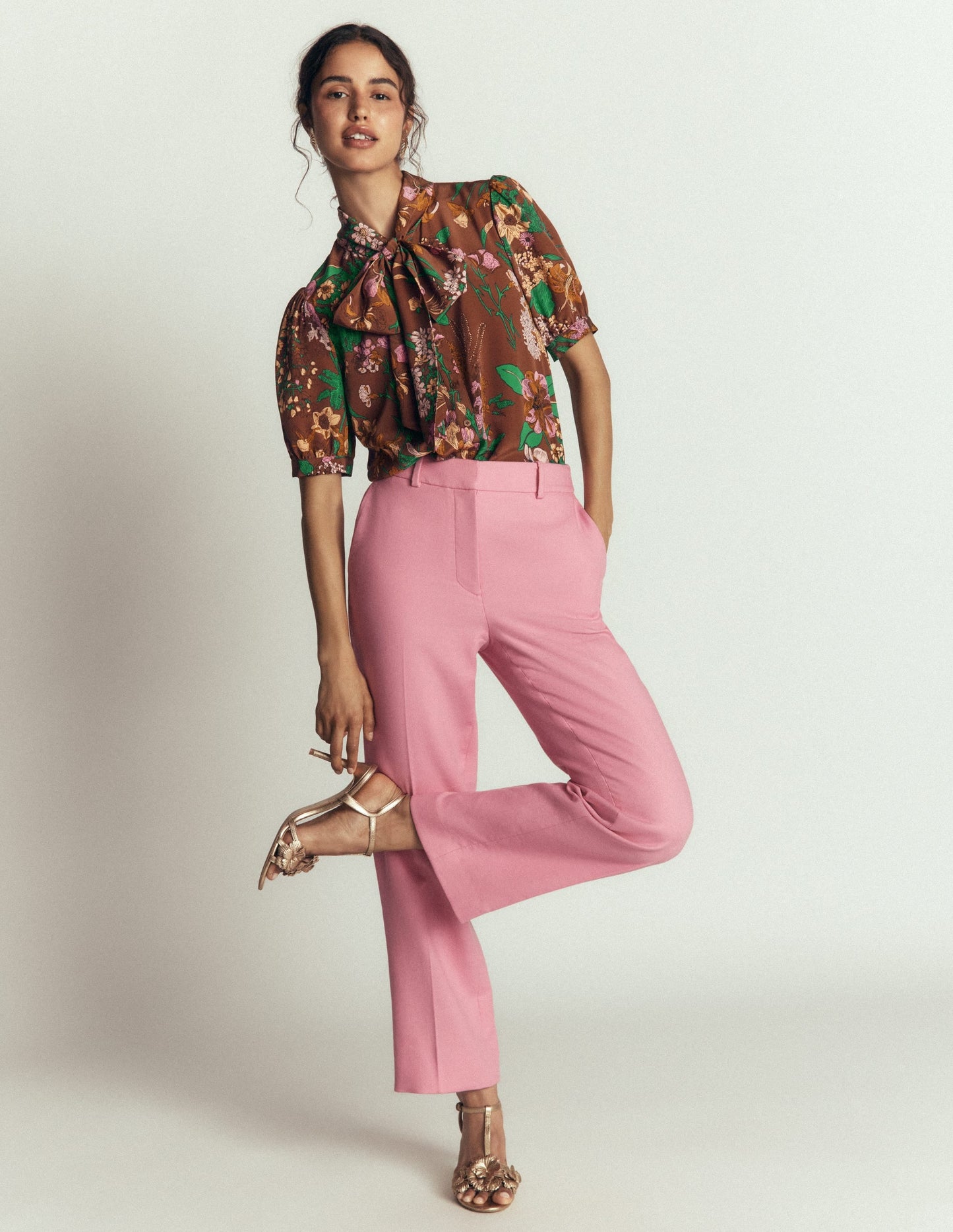 Tie Neck Silk Top-Woodland, Whimsical Flora