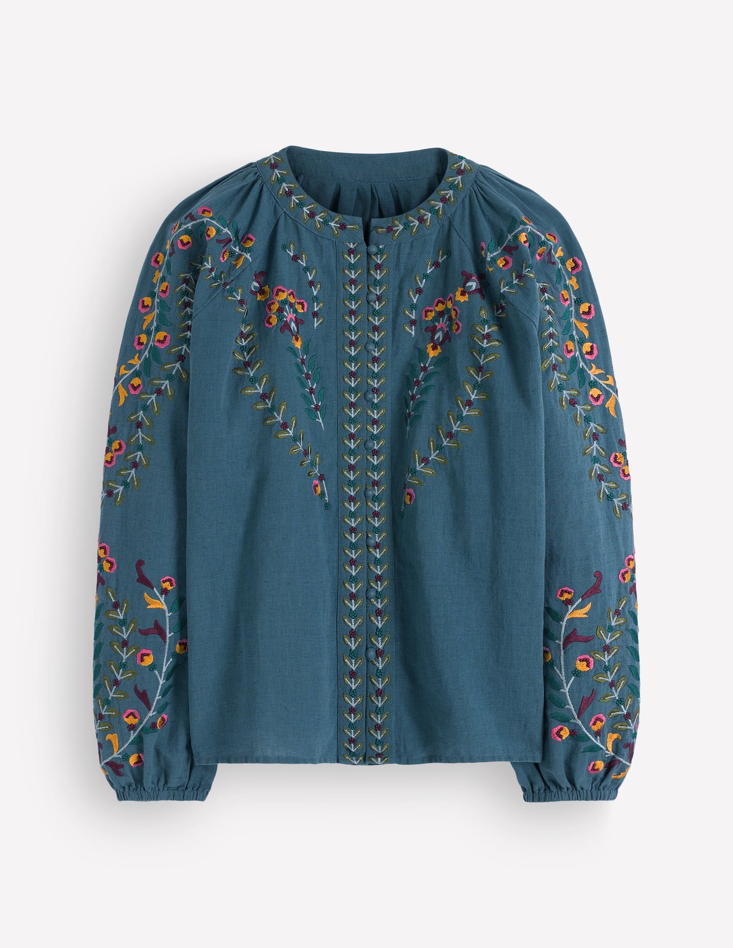 Raglan Embroidered Top-Mid Blue