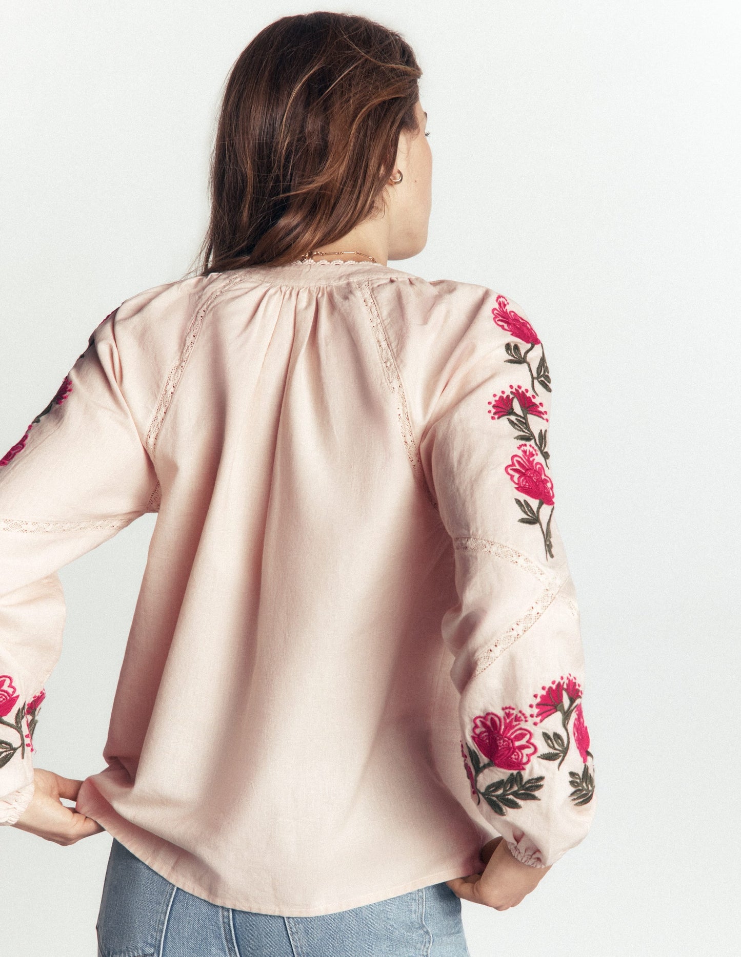 Raglan Embroidered Top-Almond Milk