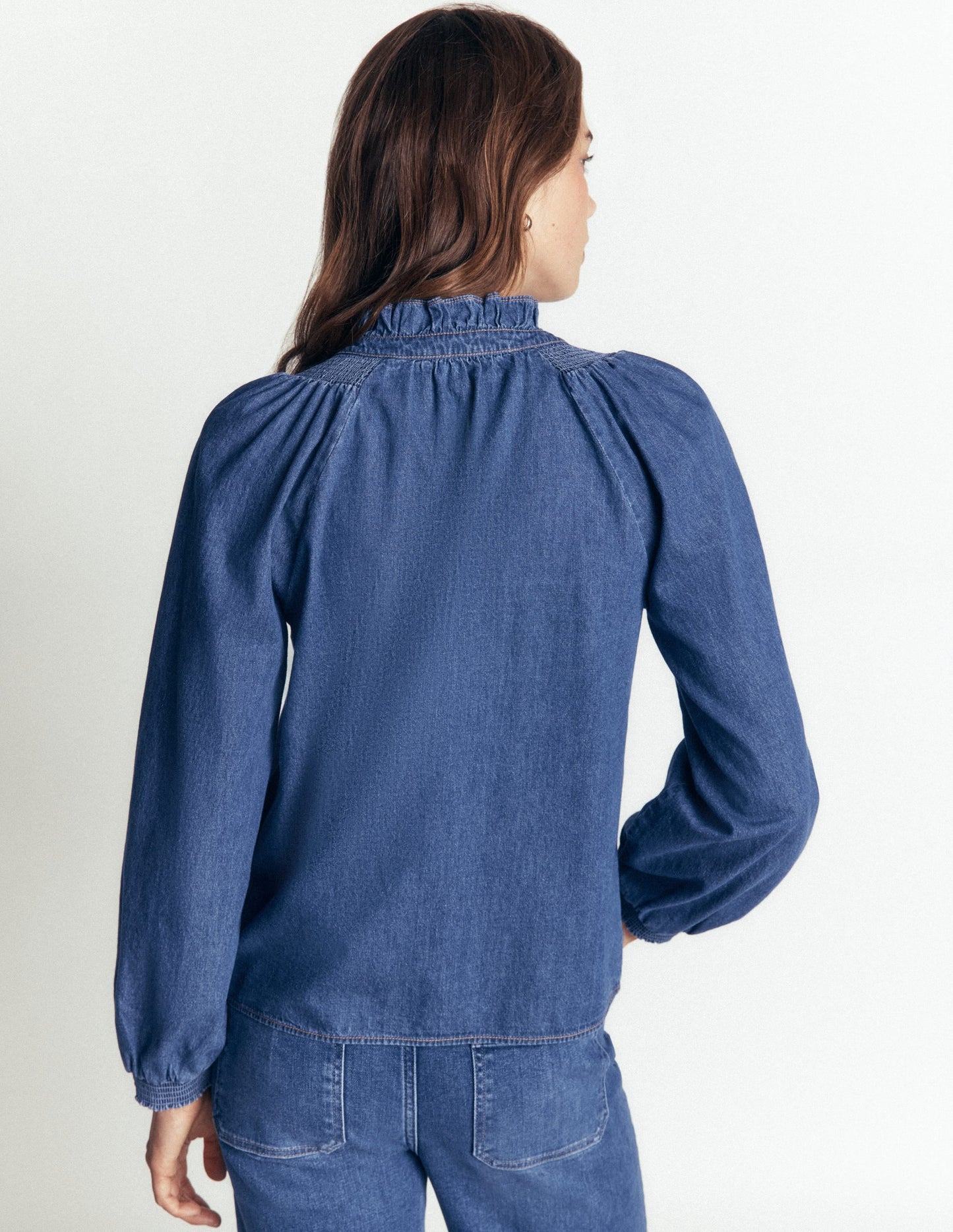 Erica Denim Frill Top-Mid Vintage