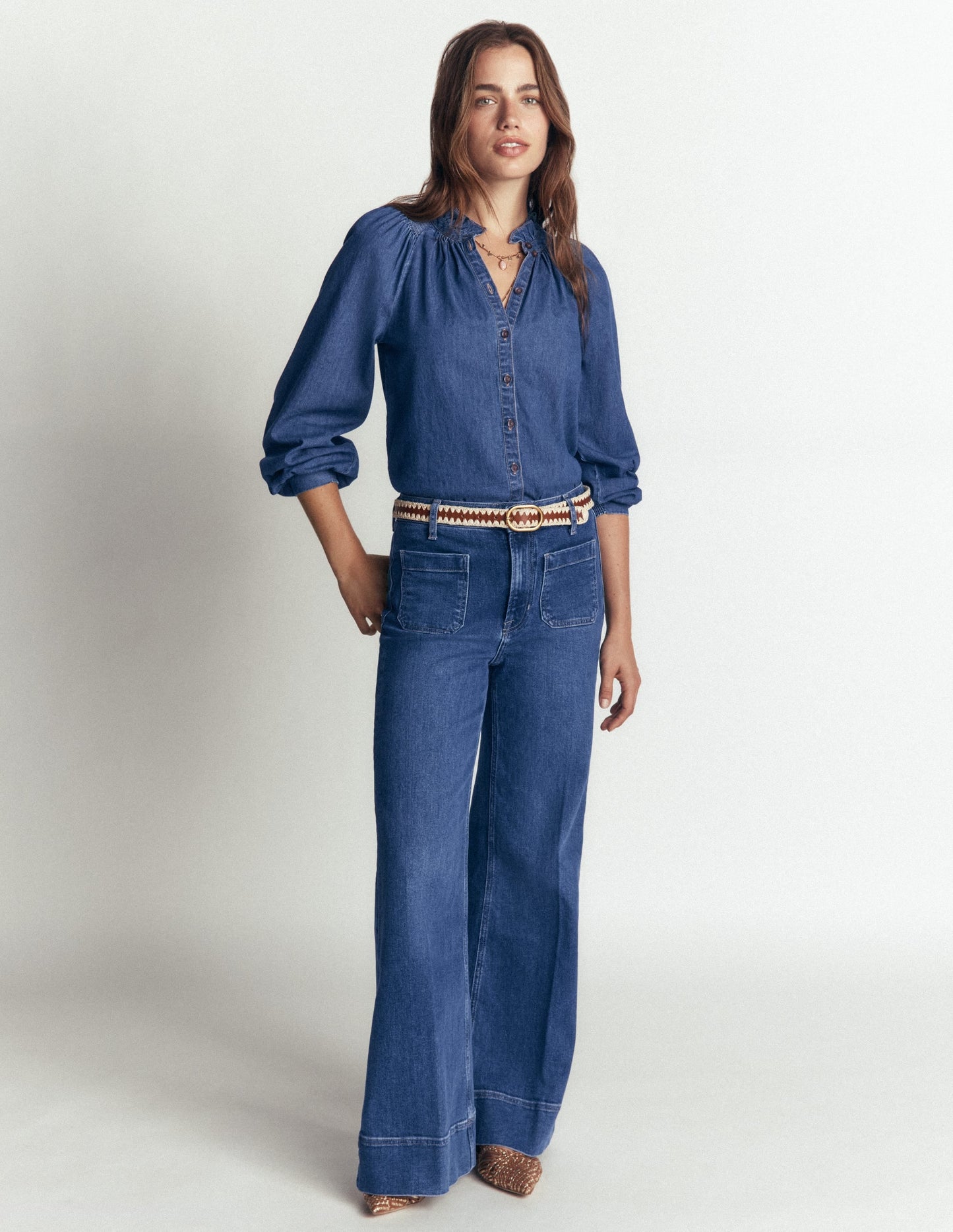Erica Denim Frill Top-Mid Vintage