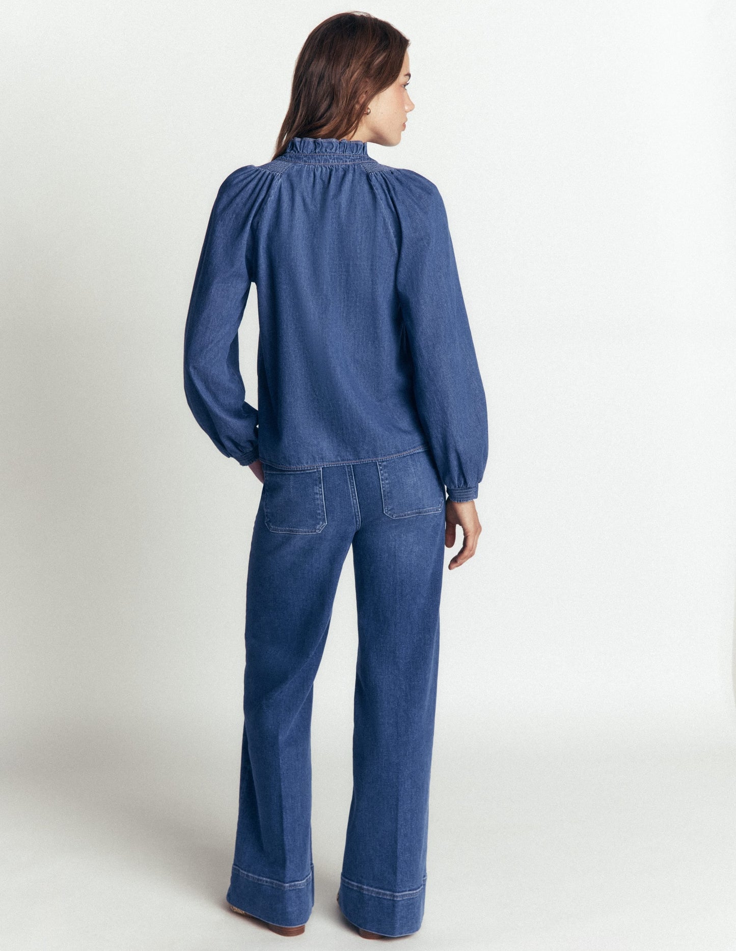 Erica Denim Frill Top-Mid Vintage