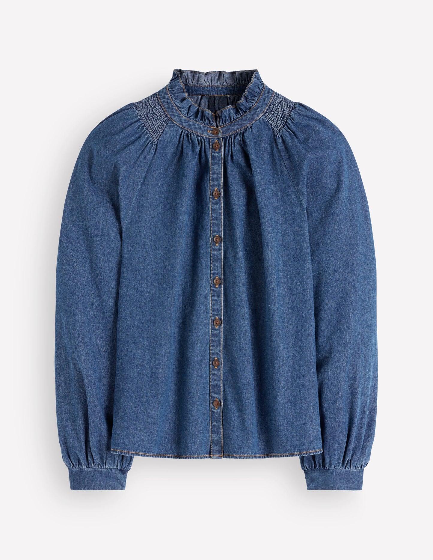 Erica Denim Frill Top-Mid Vintage