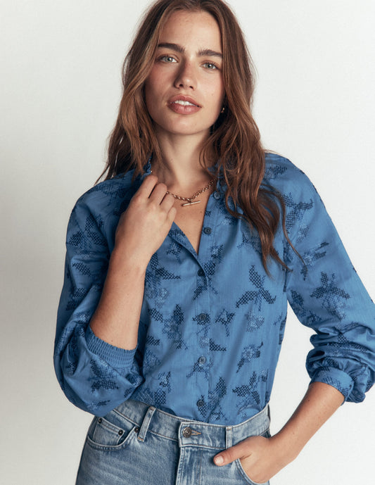 Erica Cotton Frill Top-Blue, Cross Stitch Floral