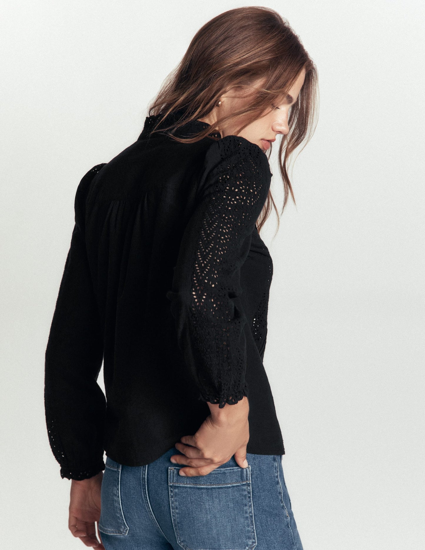 Broderie Cotton Top-Black Broderie